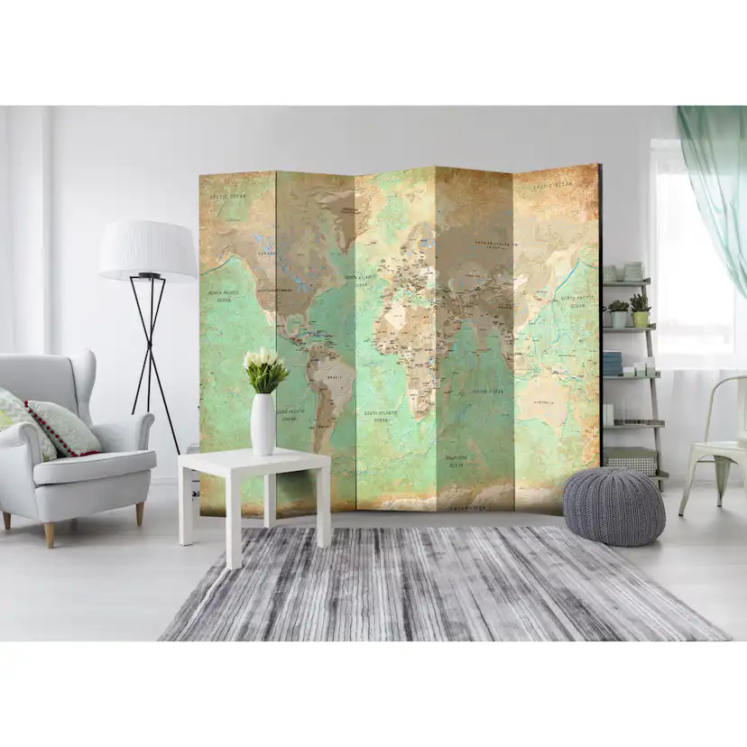 Rumsavdelare Skärmvägg Arkiio Turquoise World Map 225x172 cm