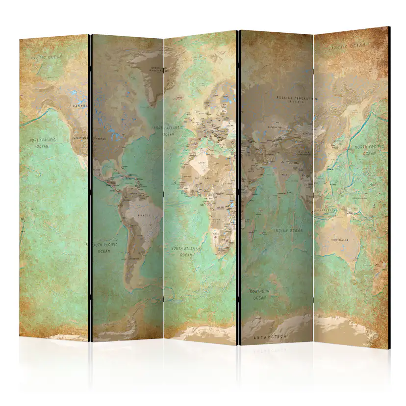Rumsavdelare Skärmvägg Arkiio Turquoise World Map 225x172 cm