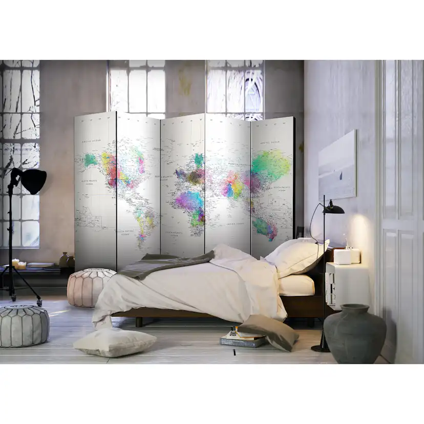 Rumsavdelare Skärmvägg Arkiio White-Colorful World Map 225x172 cm
