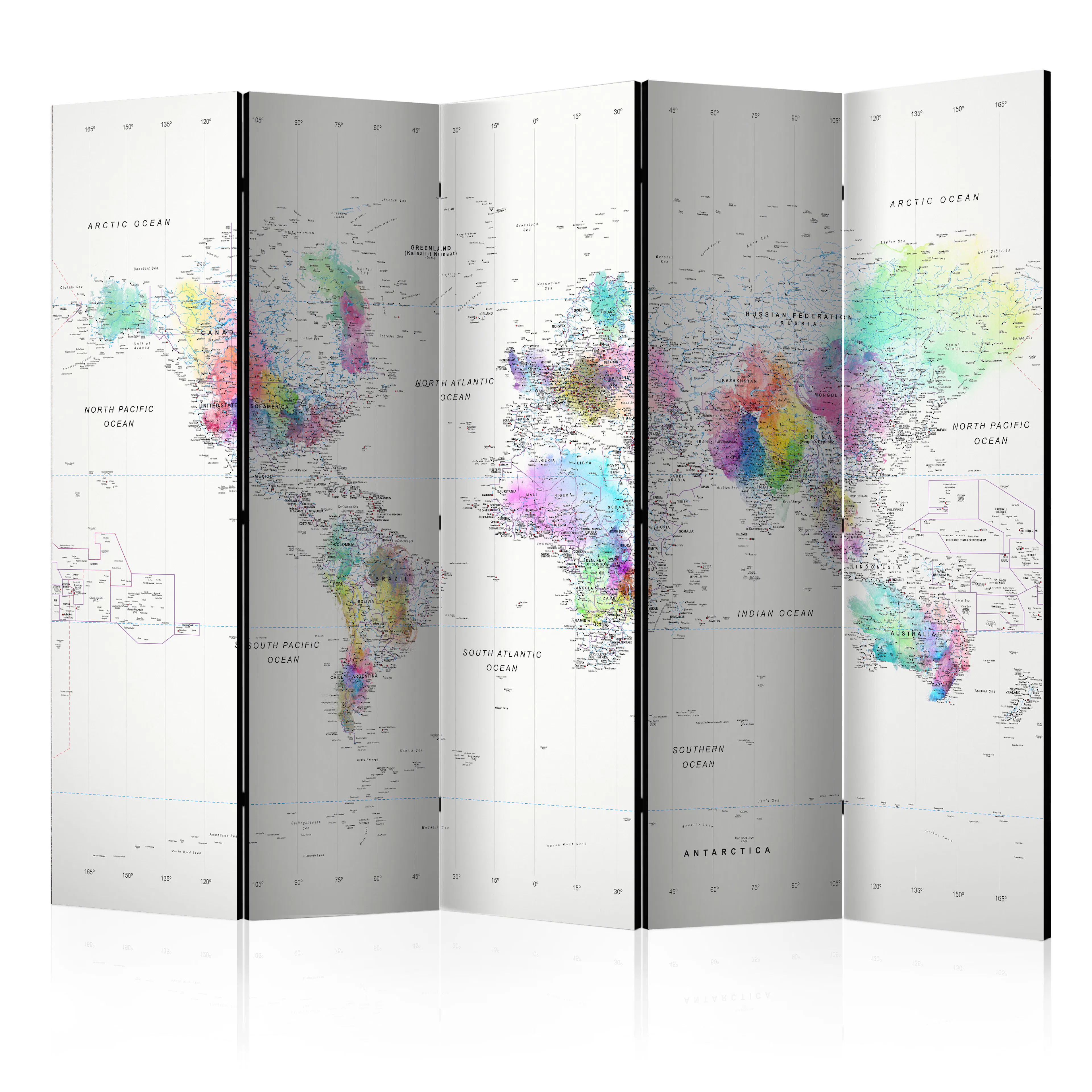Rumsavdelare Skärmvägg Arkiio White-Colorful World Map 225x172 cm
