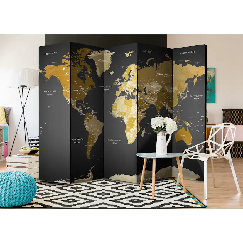Rumsavdelare Skärmvägg Arkiio World Map on Dark Background 225x172 cm