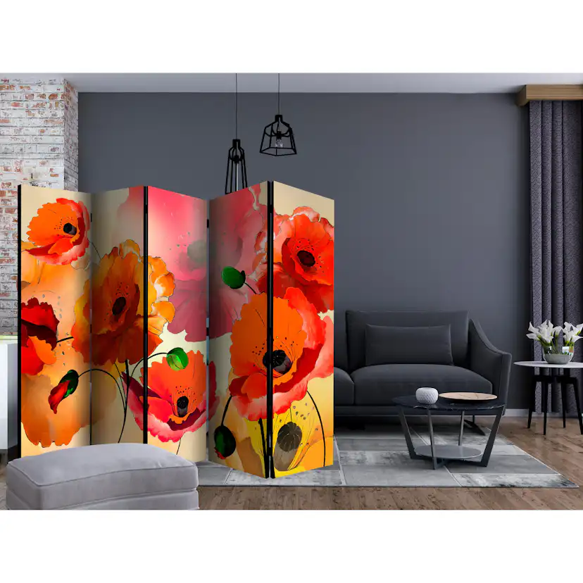 Rumsavdelare Skärmvägg Arkiio Velvet Poppies II Blommor 225x172 cm