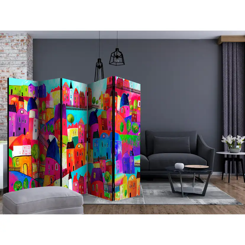 Rumsavdelare Skärmvägg Arkiio Rainbow-hued Town II 225x172 cm