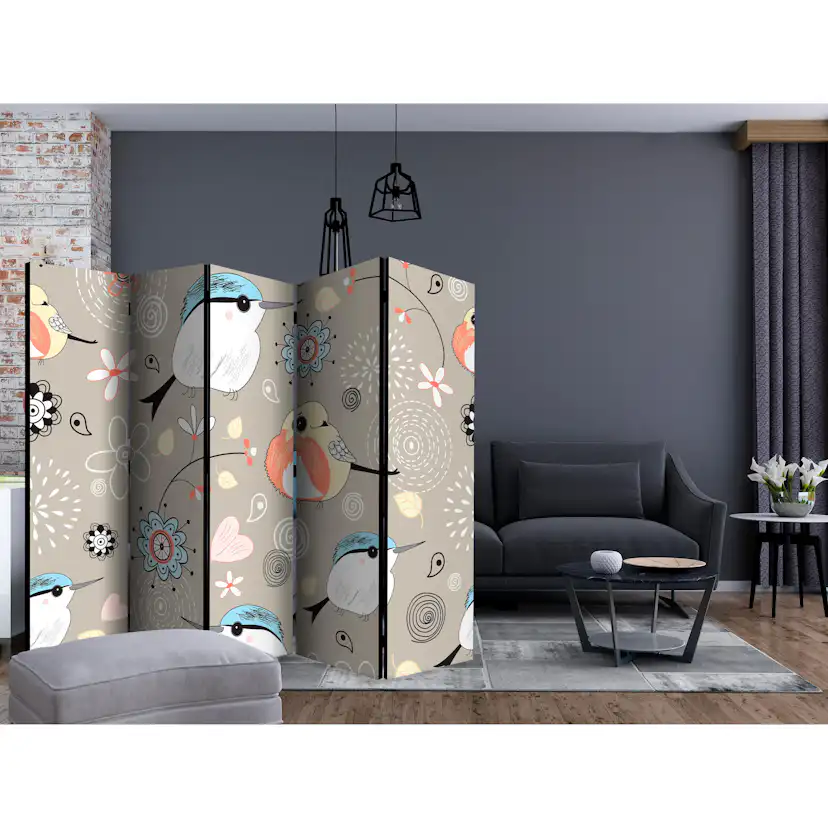 Rumsavdelare Skärmvägg Arkiio Natural Pattern with Birds II 225x172 cm