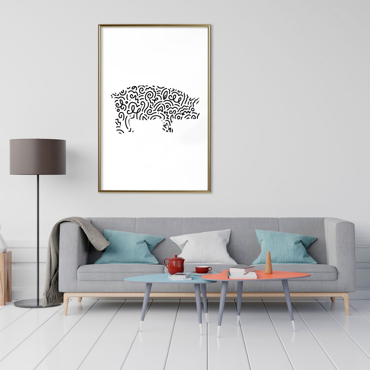 Poster Artgeist Affisch Black and White Piggy