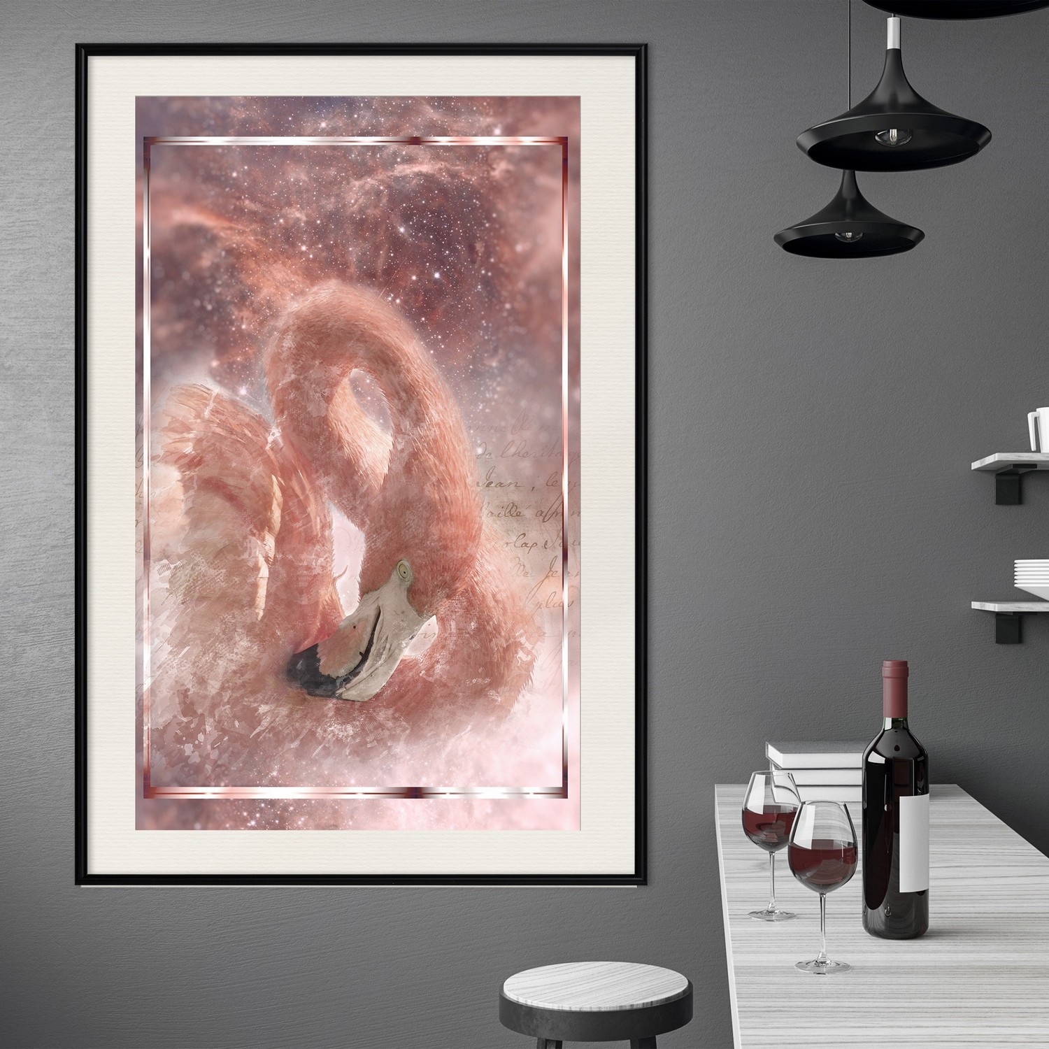 Poster Artgeist Affisch Space Flamingo