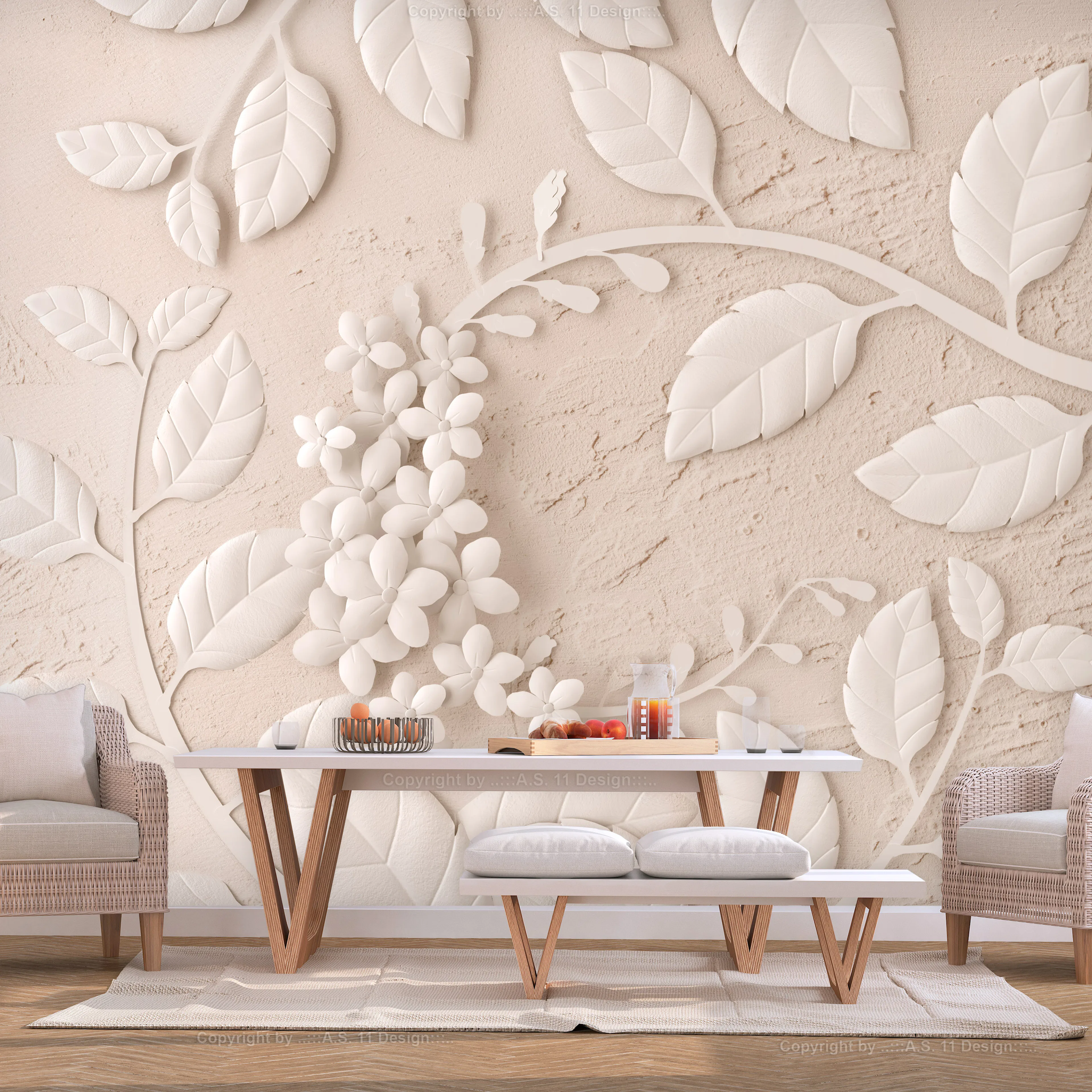 Fototapet Arkiio Självhäftande Paper Flowers Beige