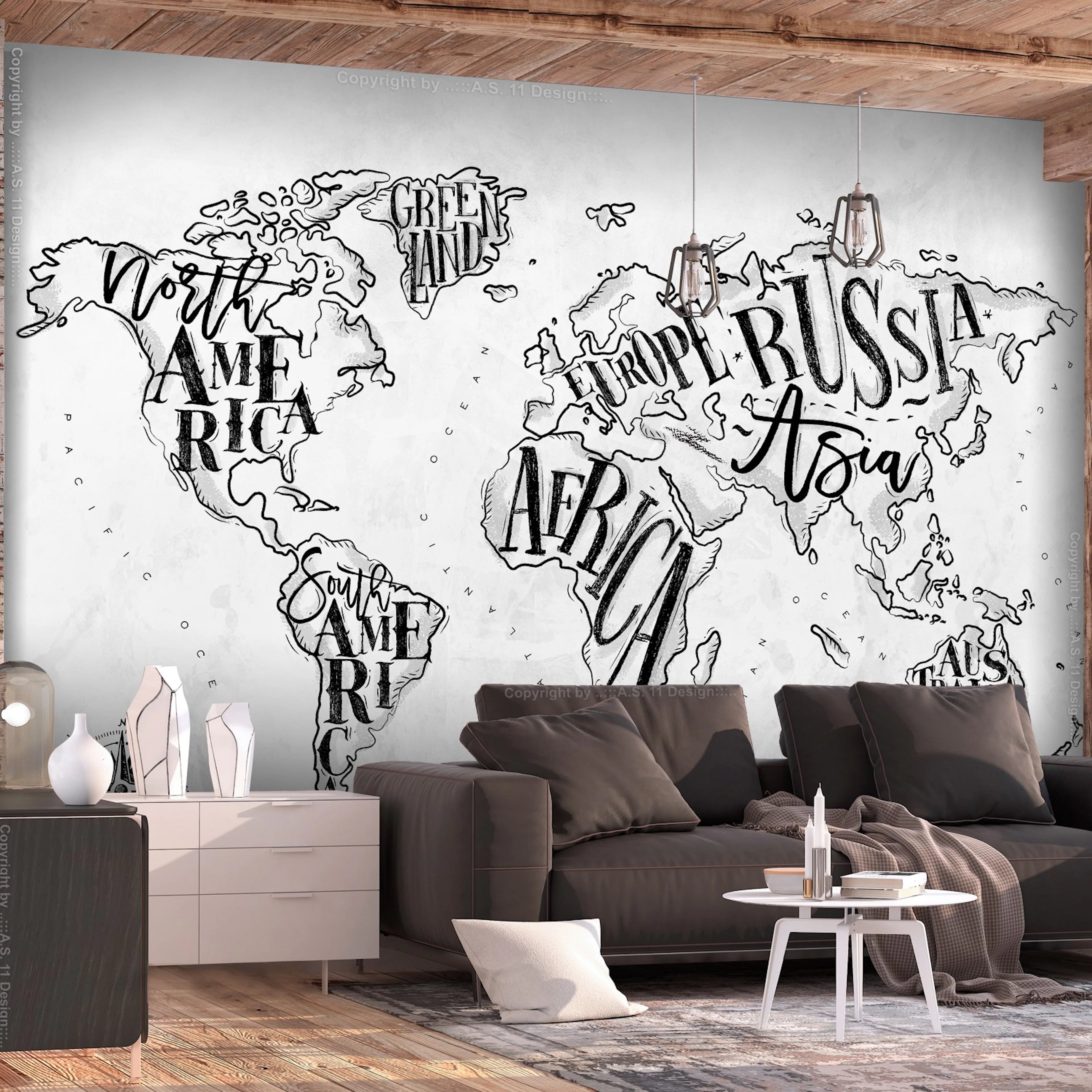Fototapet Arkiio Retro Continents Grå