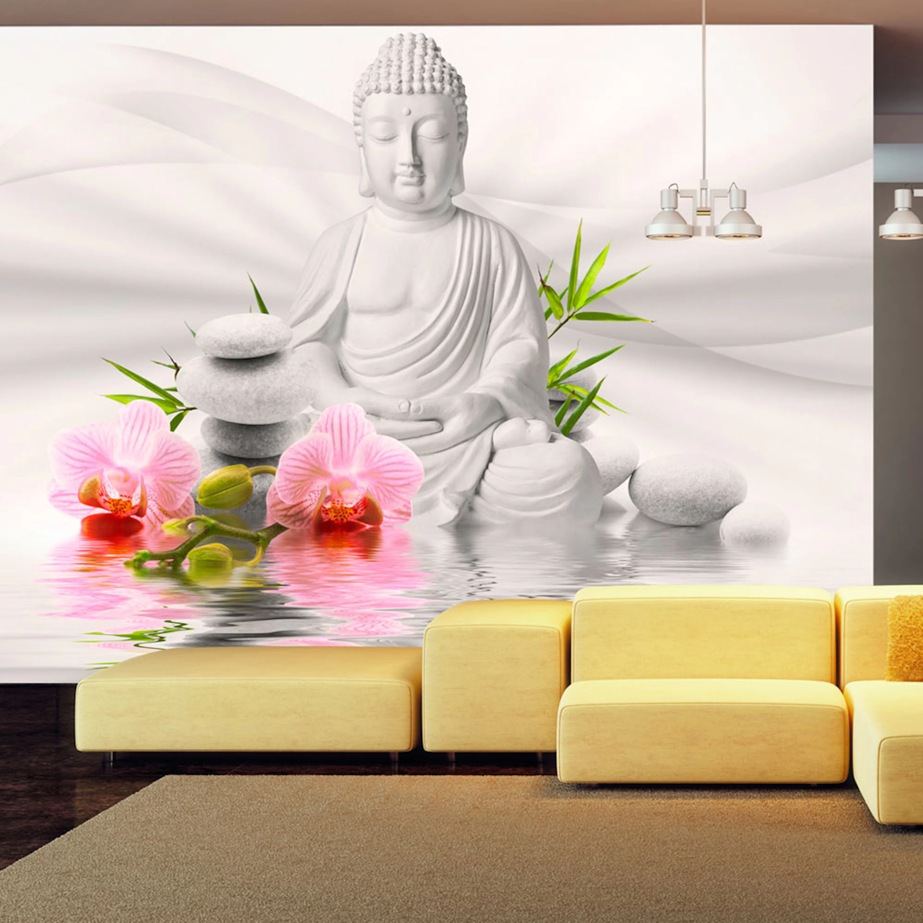 Fototapet Arkiio Självhäftande Buddha And Two Orchids