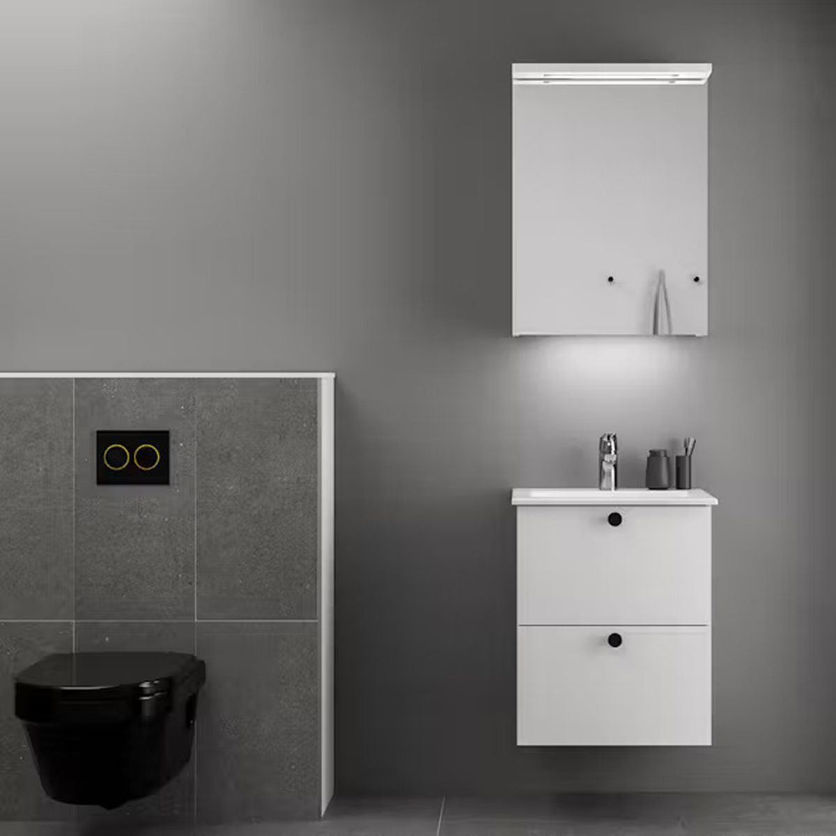 Tvättställsskåp Temal Astra med Tvättställ och Spegelskåp Highlight