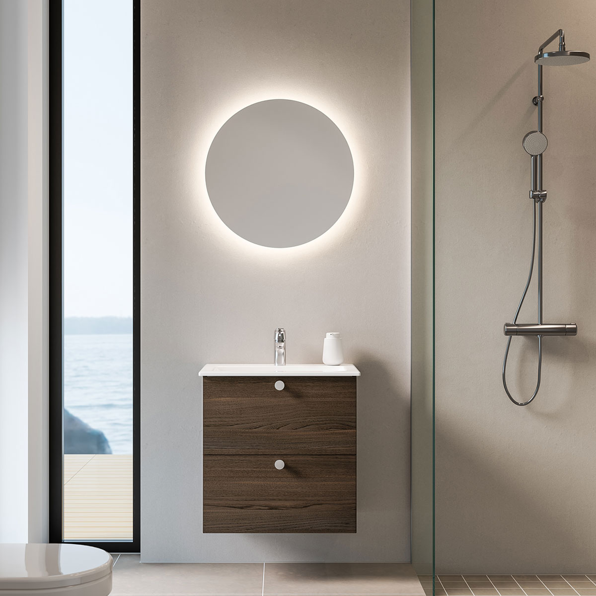 Tvättställsskåp Temal Astra med Tvättställ och Spegel Halo