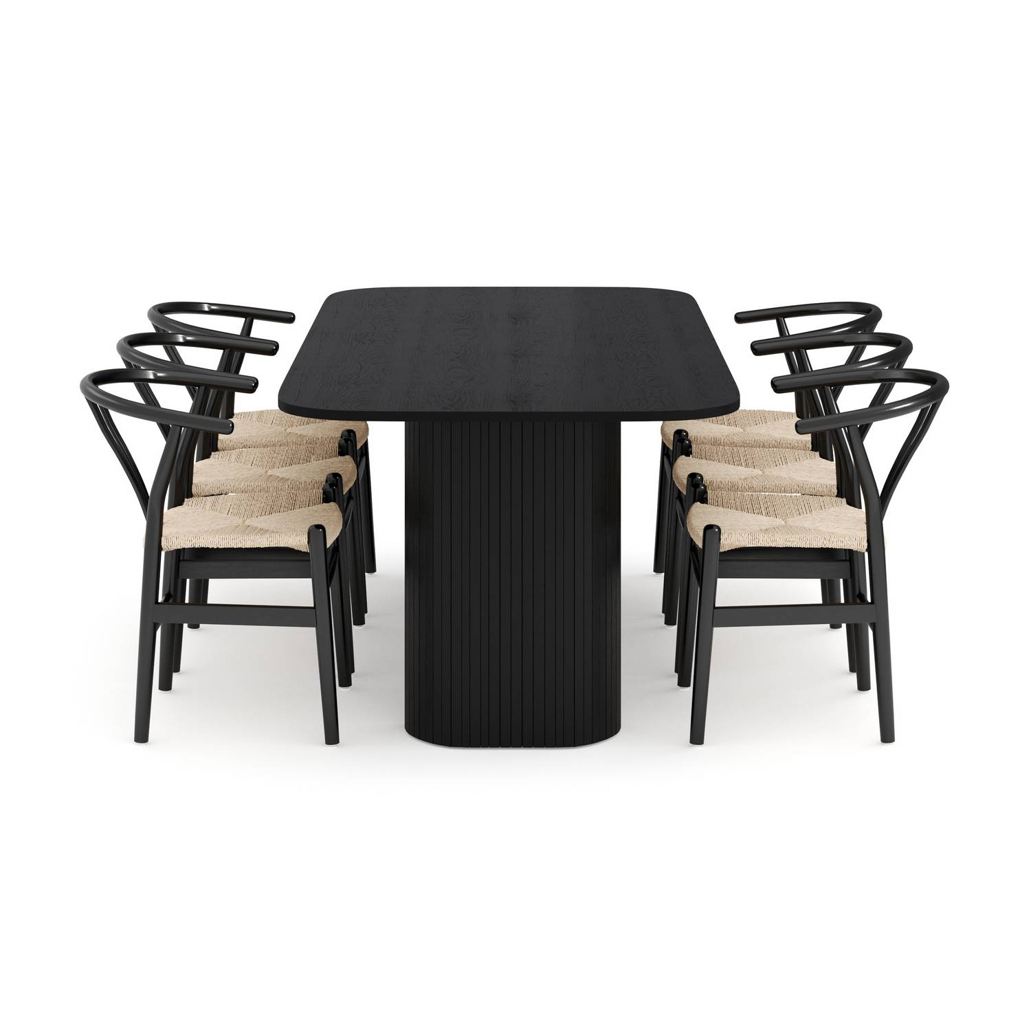 Matgrupp Bark Kopparbo Rektangulärt Matbord 200x100 cm med 6 Dastoori Matstol Svart