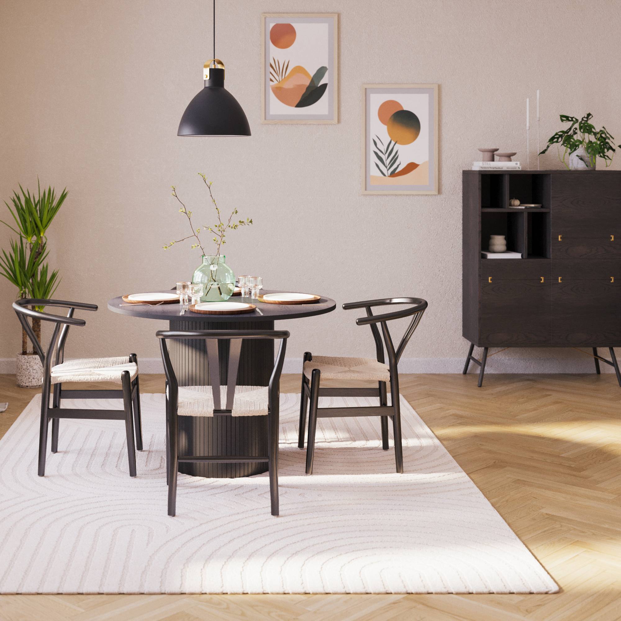 Matgrupp Bark Kopparbo Runt Matbord 106 cm med 4 Dastoori Matstol