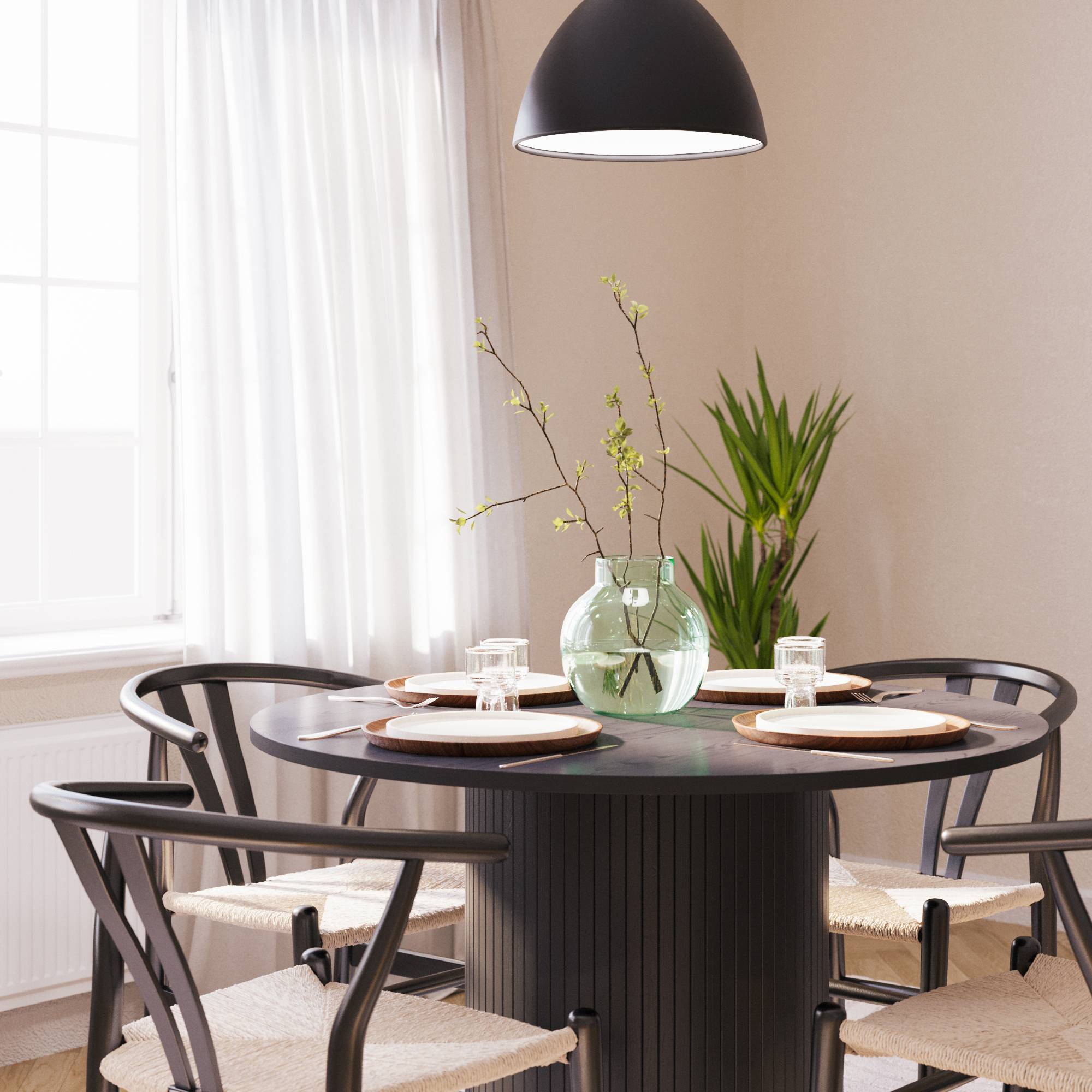 Matgrupp Bark Kopparbo Runt Matbord 106 cm med 4 Dastoori Matstol