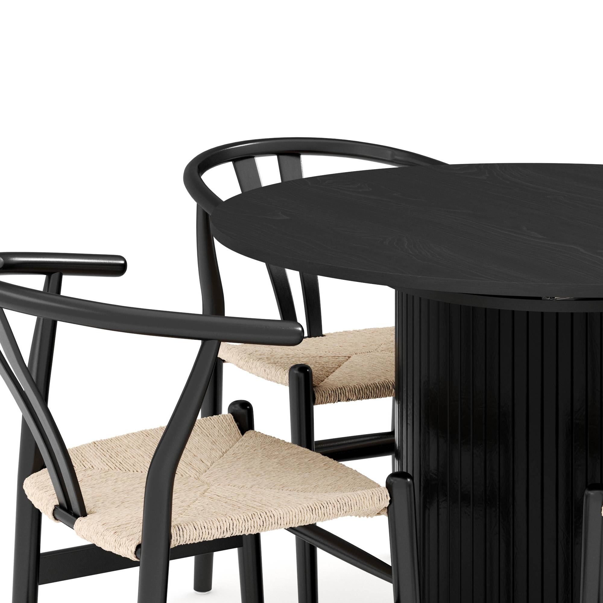 Matgrupp Bark Kopparbo Runt Matbord 106-156 cm Svart Förlängningsbartt med 4Dastoori Matstol