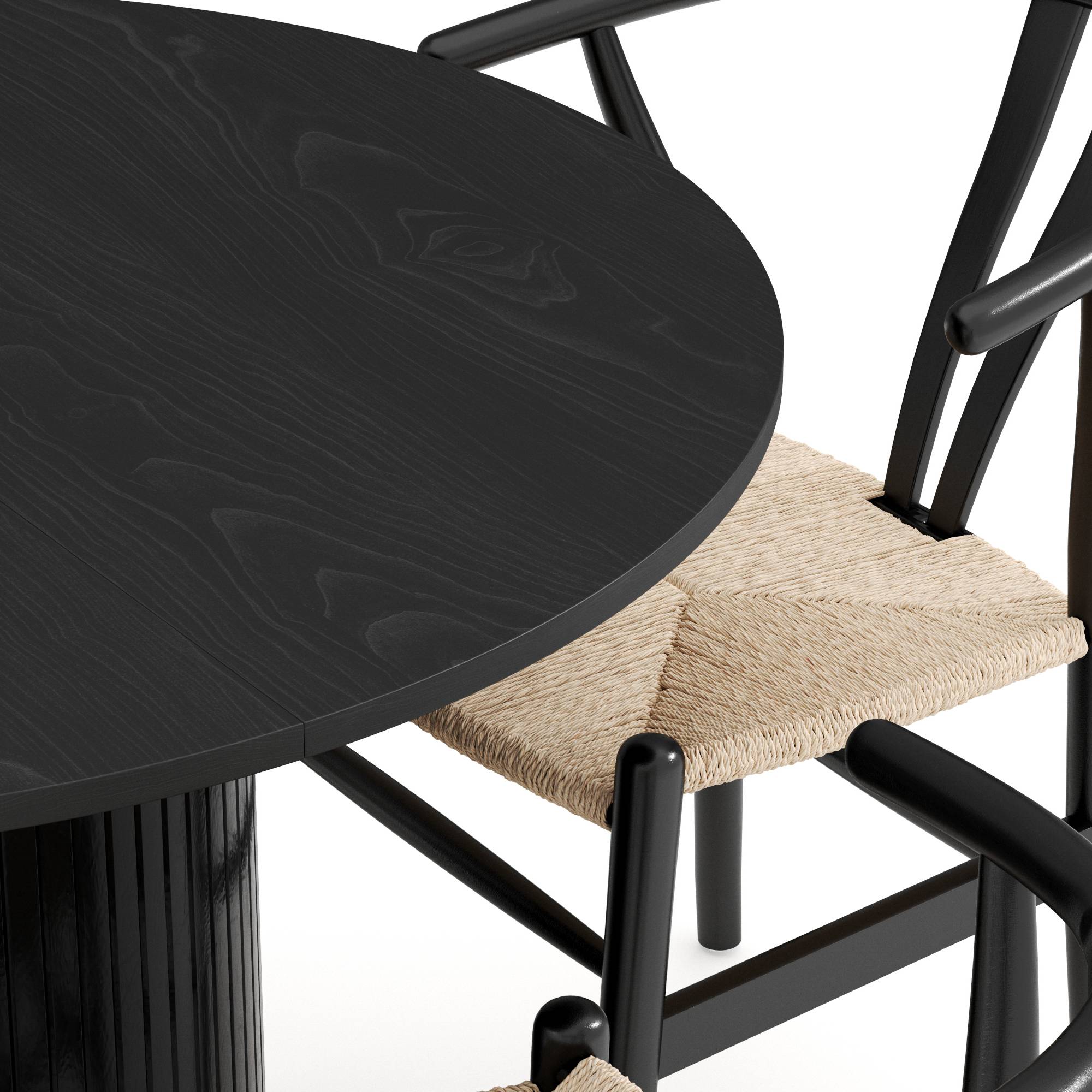 Matgrupp Bark Kopparbo Runt Matbord 106-156 cm Svart Förlängningsbartt med 4Dastoori Matstol