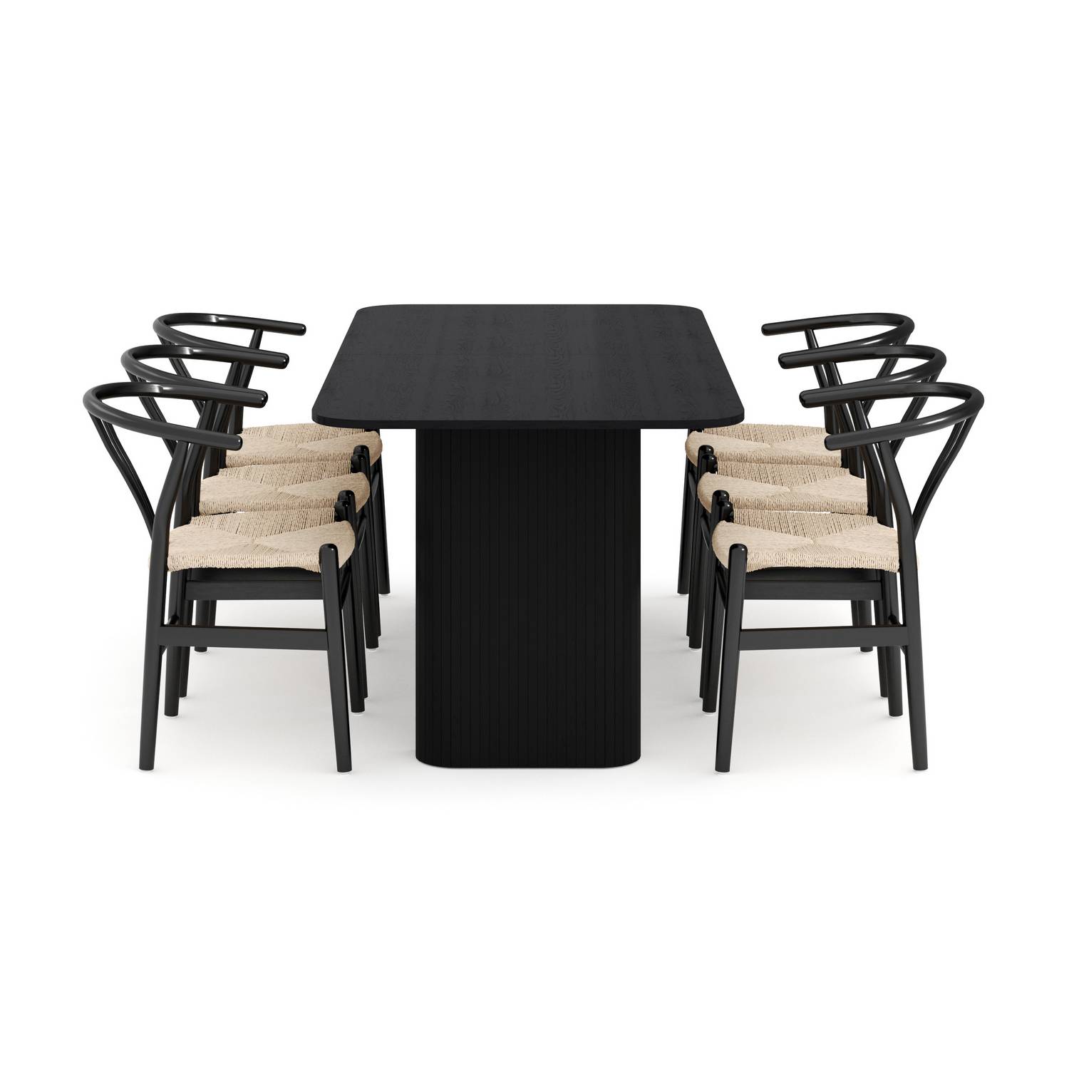 Matgrupp Bark Kopparbo Rektangulärt Matbord 180-240 cm Förlängningsbartt med 6 Dastoori Matstol