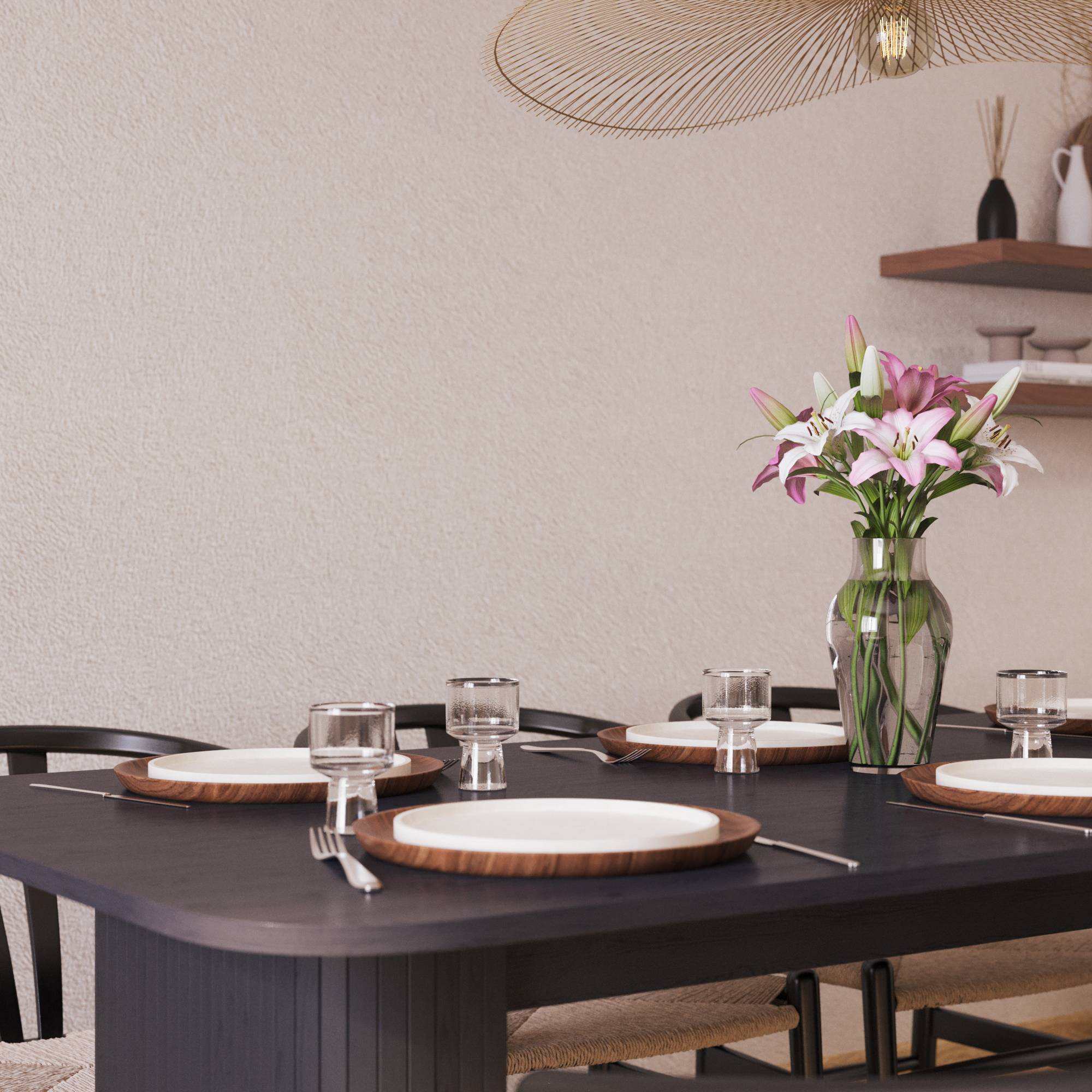 Matgrupp Bark Kopparbo Rektangulärt Matbord 180-240 cm Förlängningsbartt med 6 Dastoori Matstol