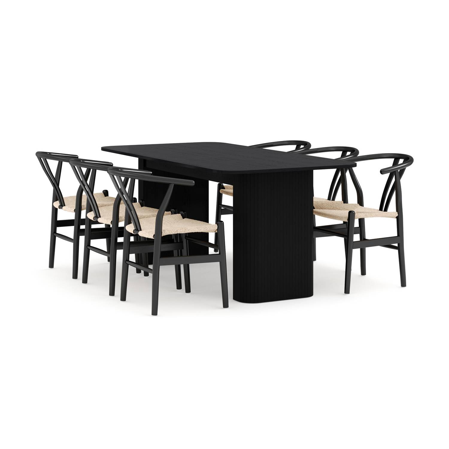 Matgrupp Bark Kopparbo Rektangulärt Matbord 180-240 cm Förlängningsbartt med 6 Dastoori Matstol