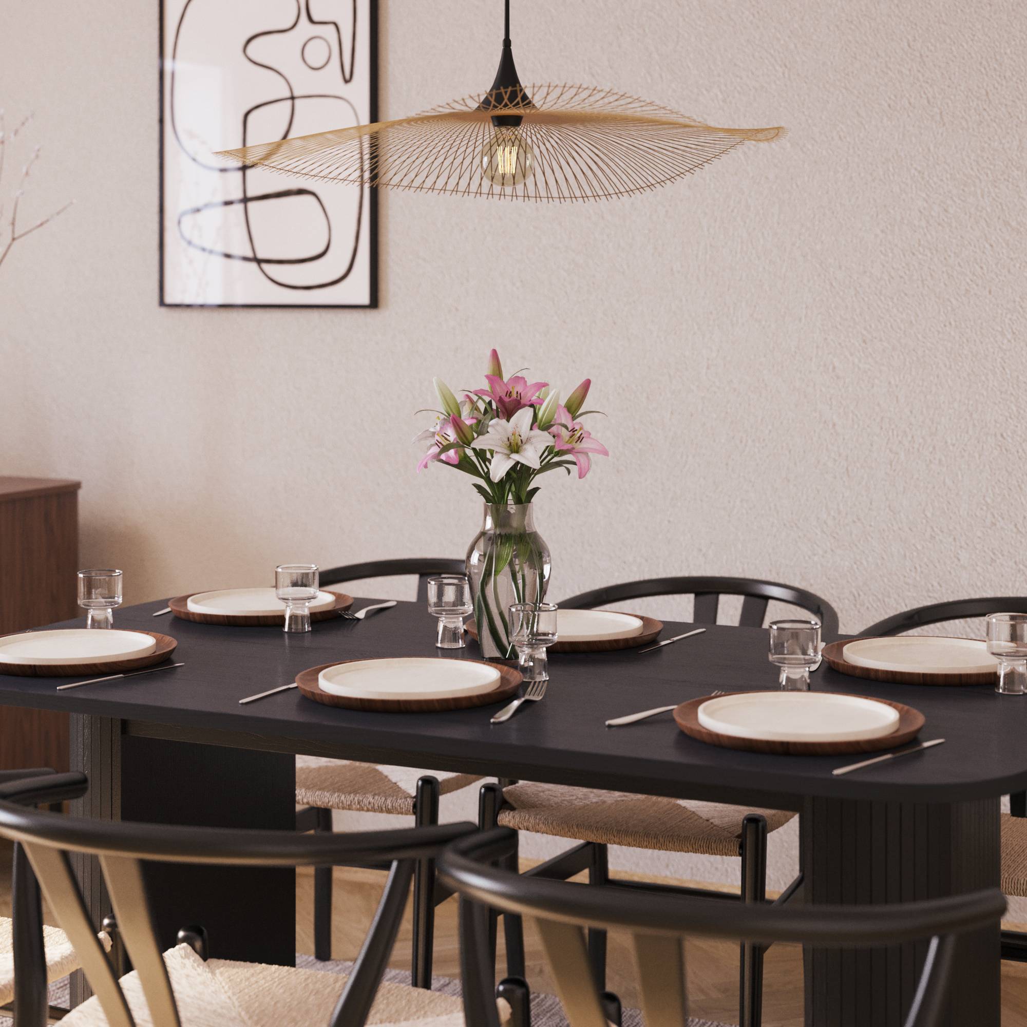 Matgrupp Bark Kopparbo Rektangulärt Matbord 160 cm med 6 Dastoori Matstol