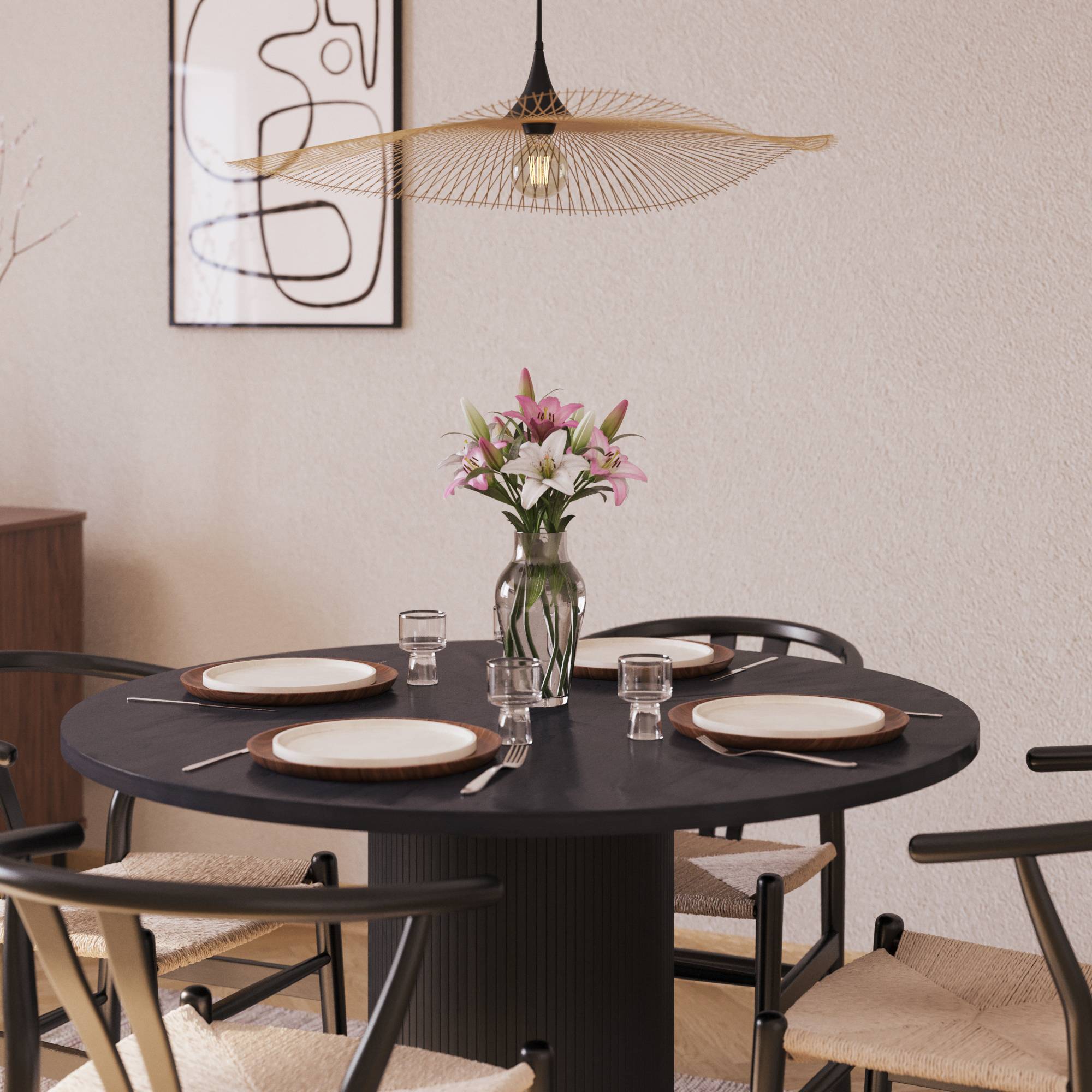 Matgrupp Bark Noira Runt Matbord 120 cm med 4 Dastoori Matstol