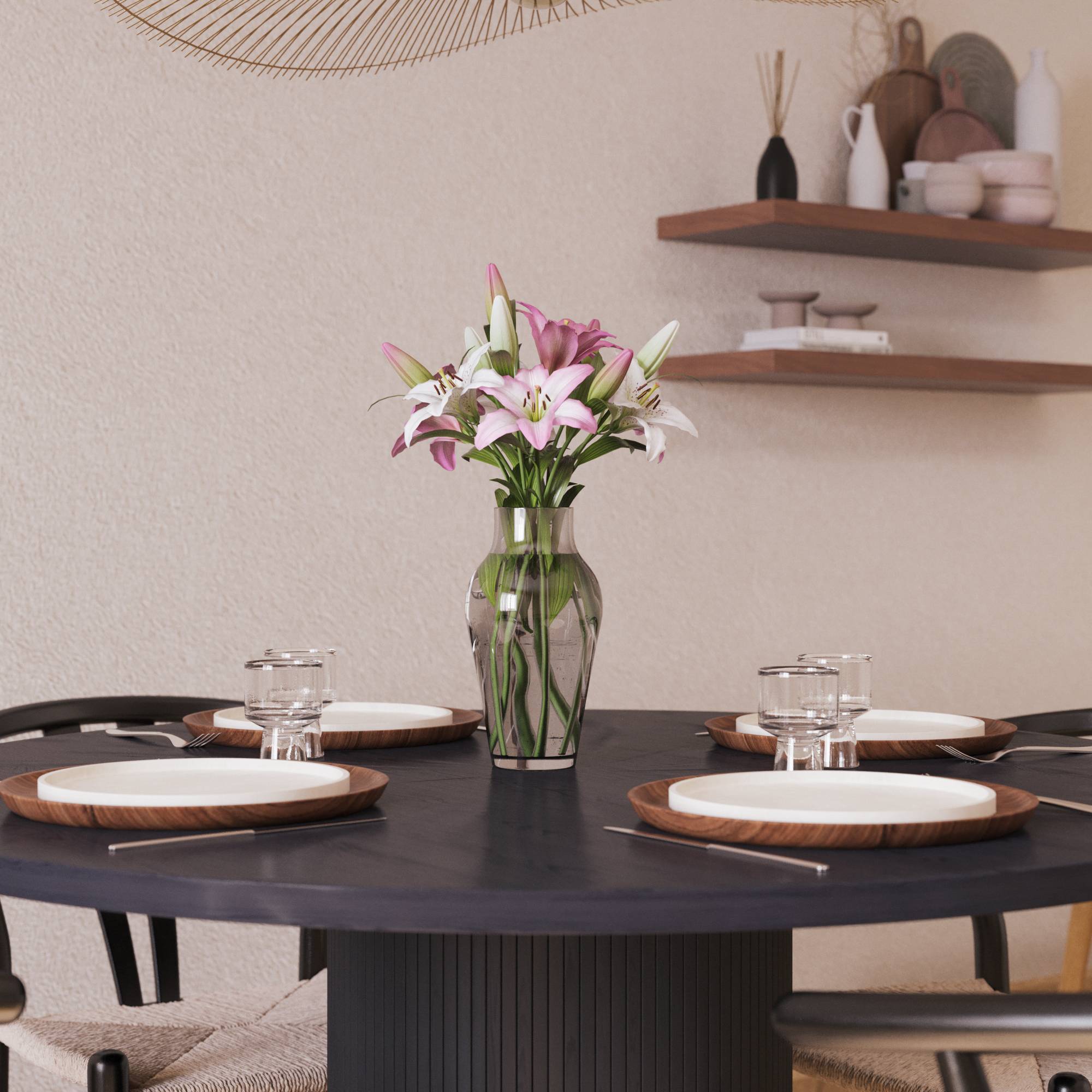 Matgrupp Bark Noira Runt Matbord 120 cm med 4 Dastoori Matstol