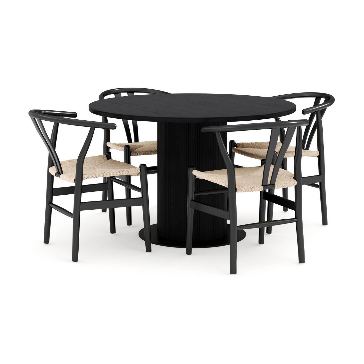 Matgrupp Bark Noira Runt Matbord 120 cm med 4 Dastoori Matstol