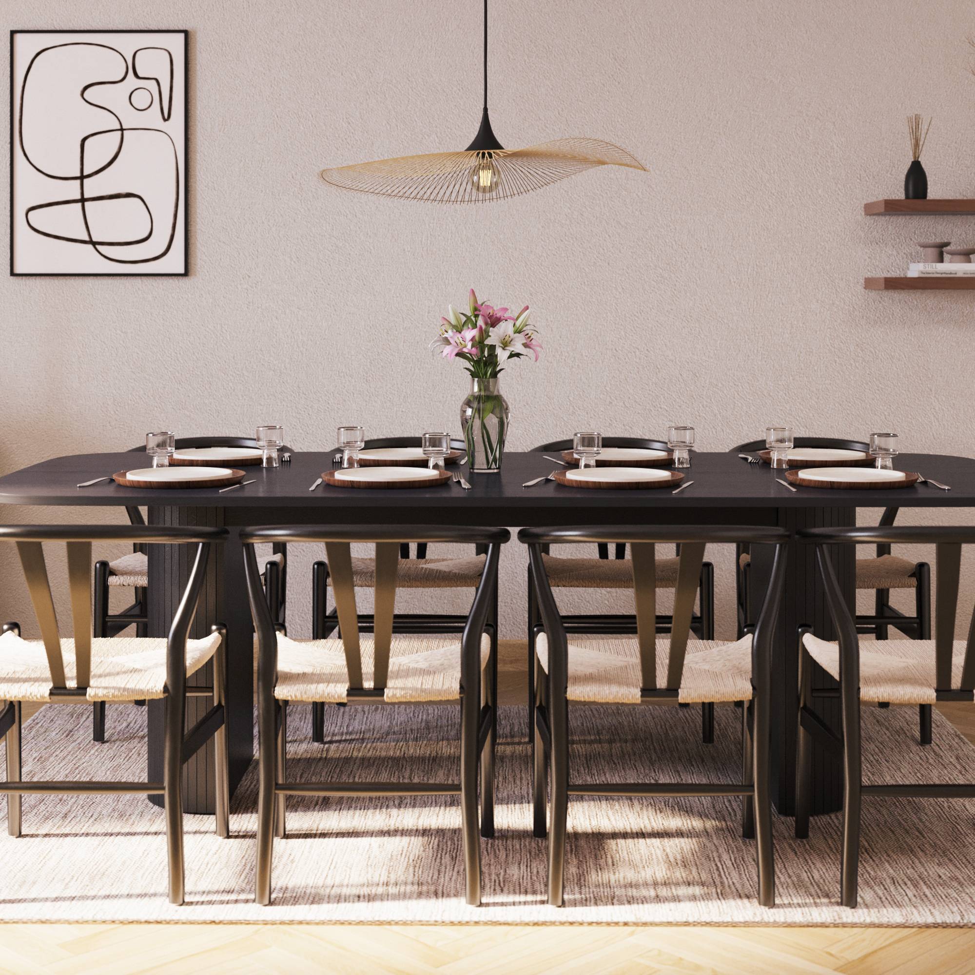 Matgrupp Bark Kopparbo Rektangulärt Matbord 240 cm med 8 Dastoori Matstol