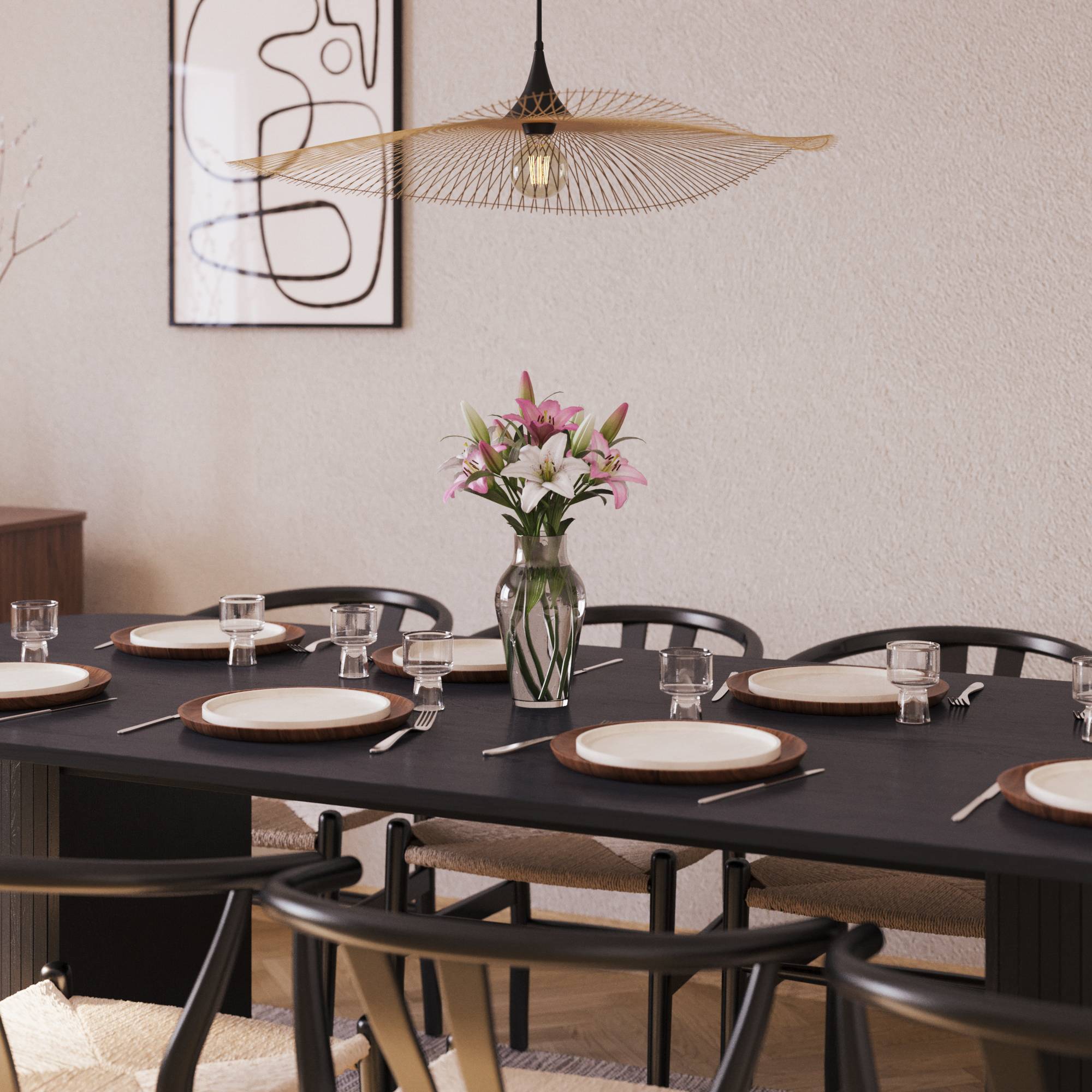 Matgrupp Bark Kopparbo Rektangulärt Matbord 240 cm med 8 Dastoori Matstol