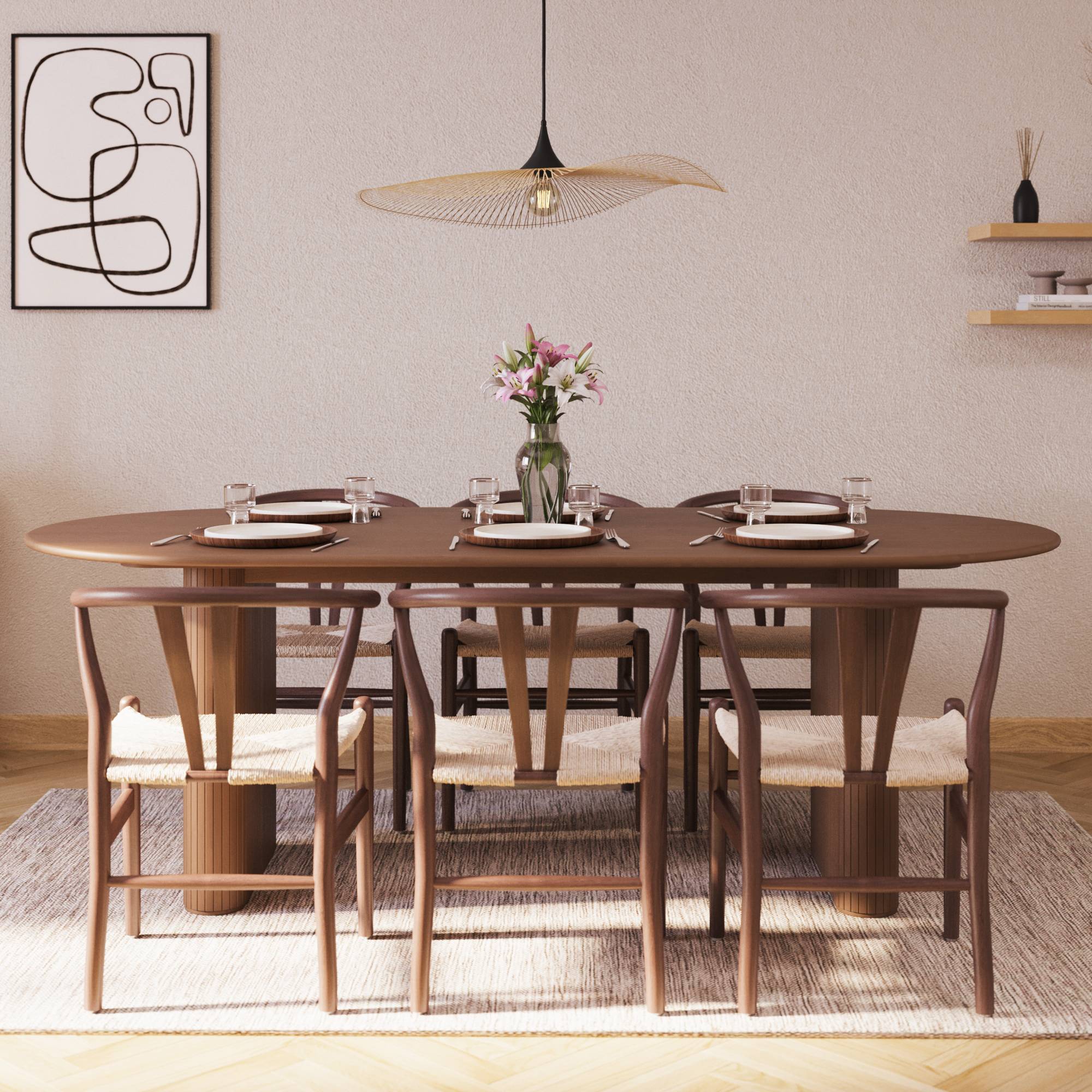 Matgrupp Bark Noira Ovalt Matbord 220 cm med 6Dastoori Matstol