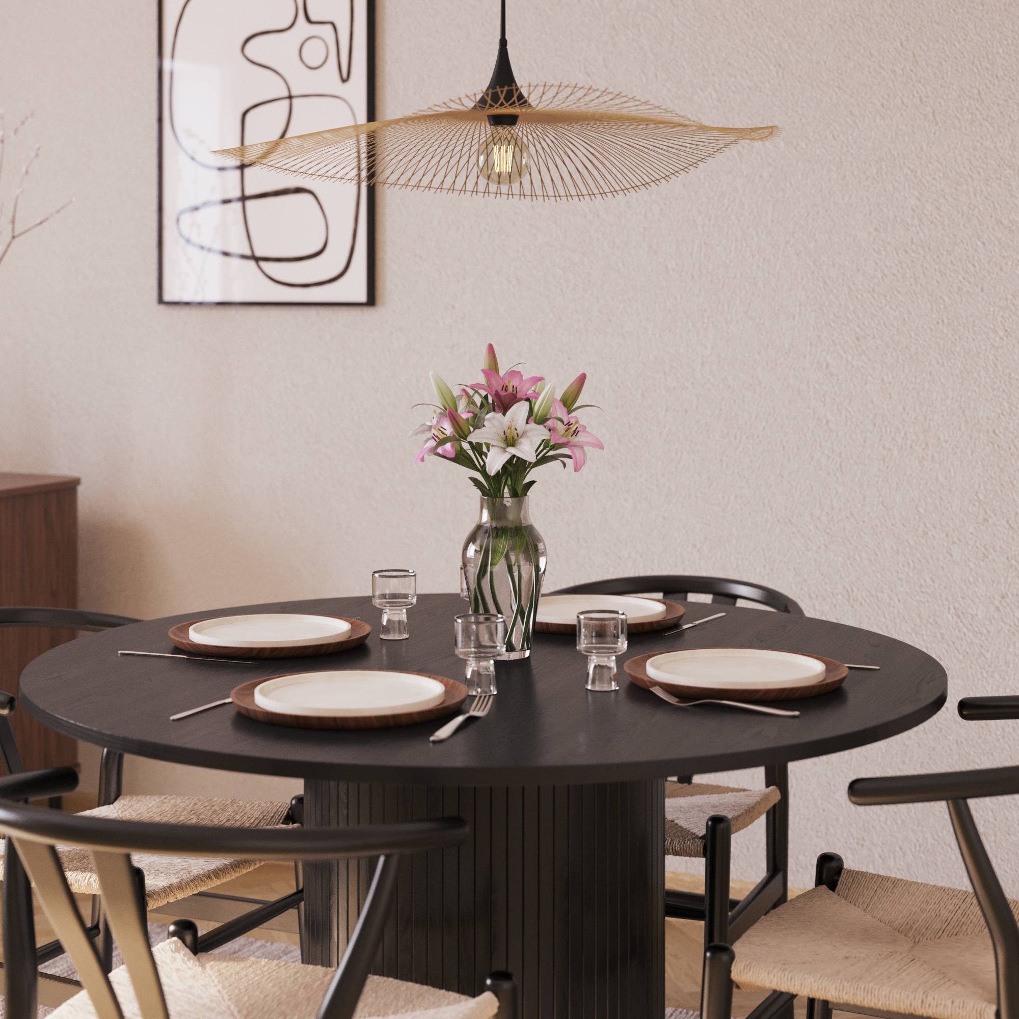 Matgrupp Bark Kopparbo Runt Matbord 130 cm med 4 Dastoori Matstol