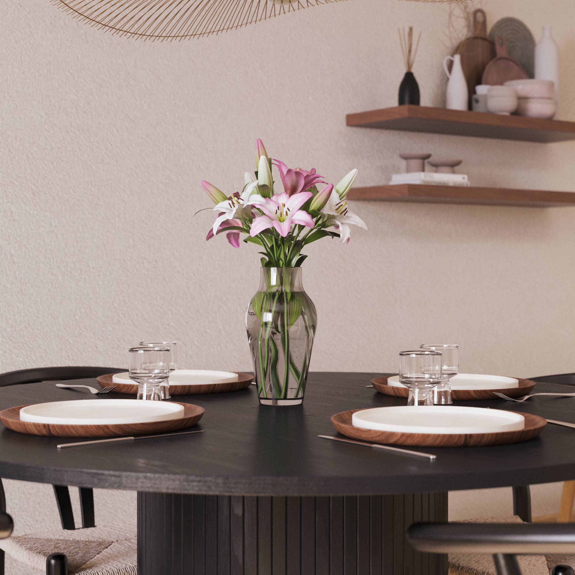 Matgrupp Bark Kopparbo Runt Matbord 130 cm med 4 Dastoori Matstol