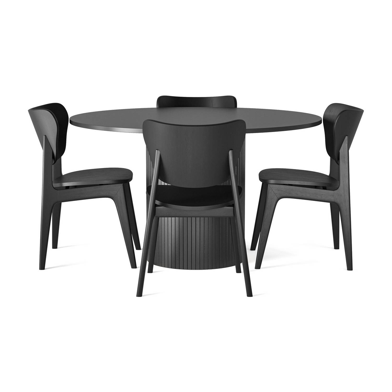 Matgrupp Bark Kopparbo Runt Matbord 130 cm med 4Jerup Matstol Bark Svart