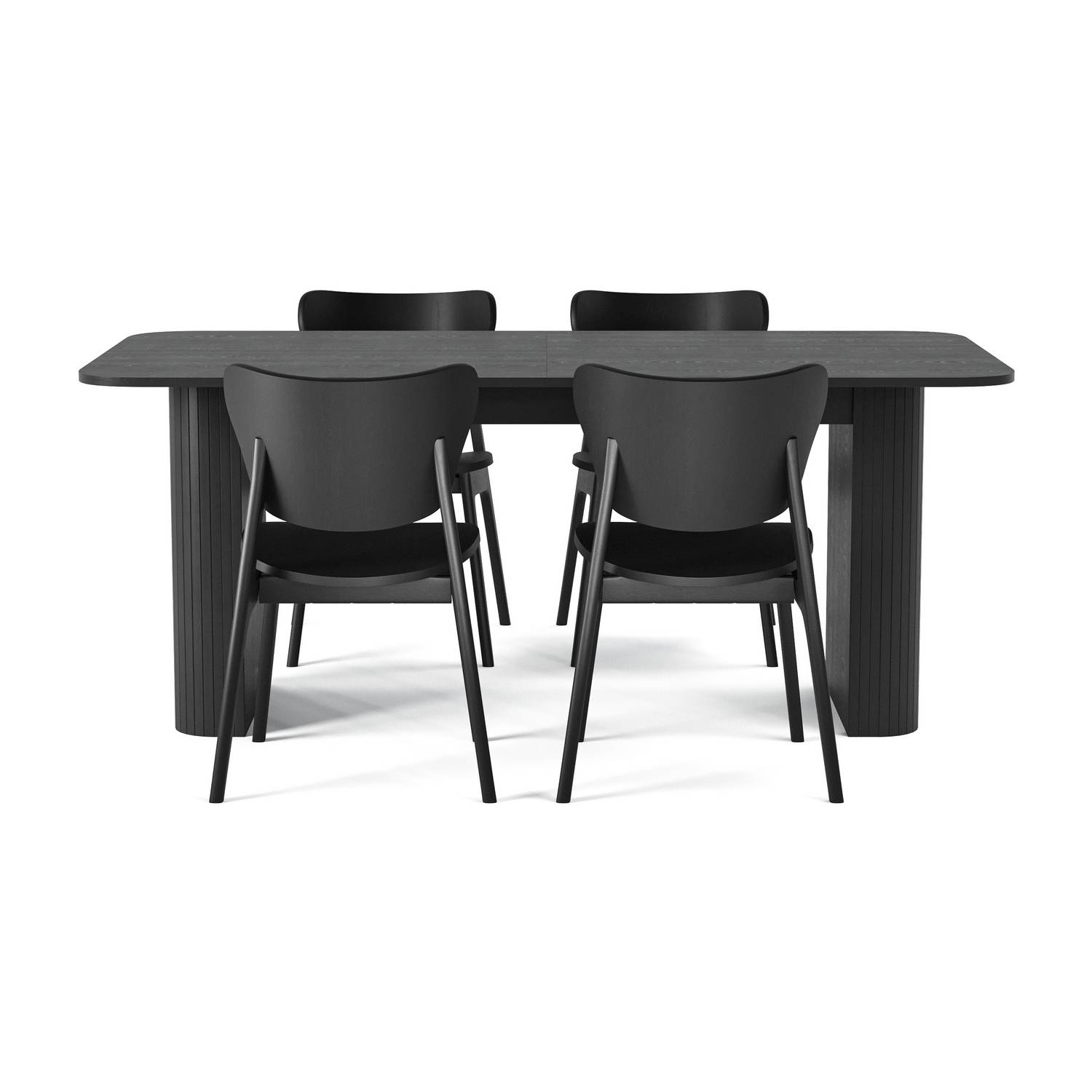 Matgrupp Bark Kopparbo Rektangulärt Matbord 180-240 cm Förlängningsbartt med 4 Jerup Matstol