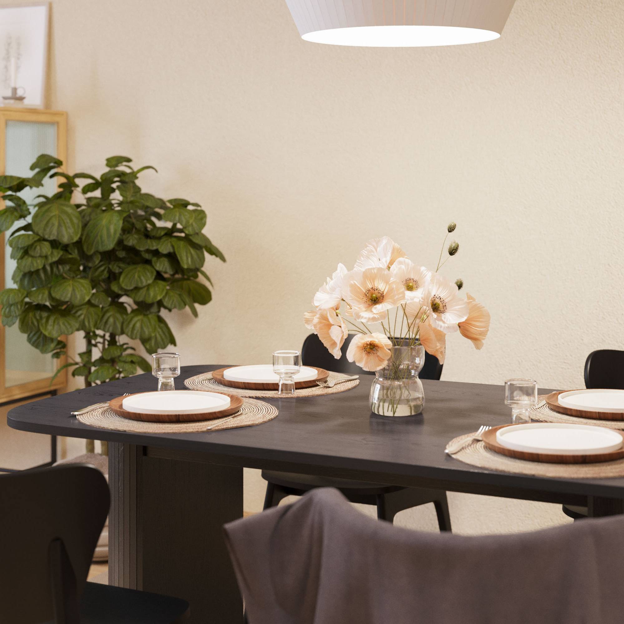 Matgrupp Bark Kopparbo Rektangulärt Matbord 160 cm med 4 Jerup Matstol