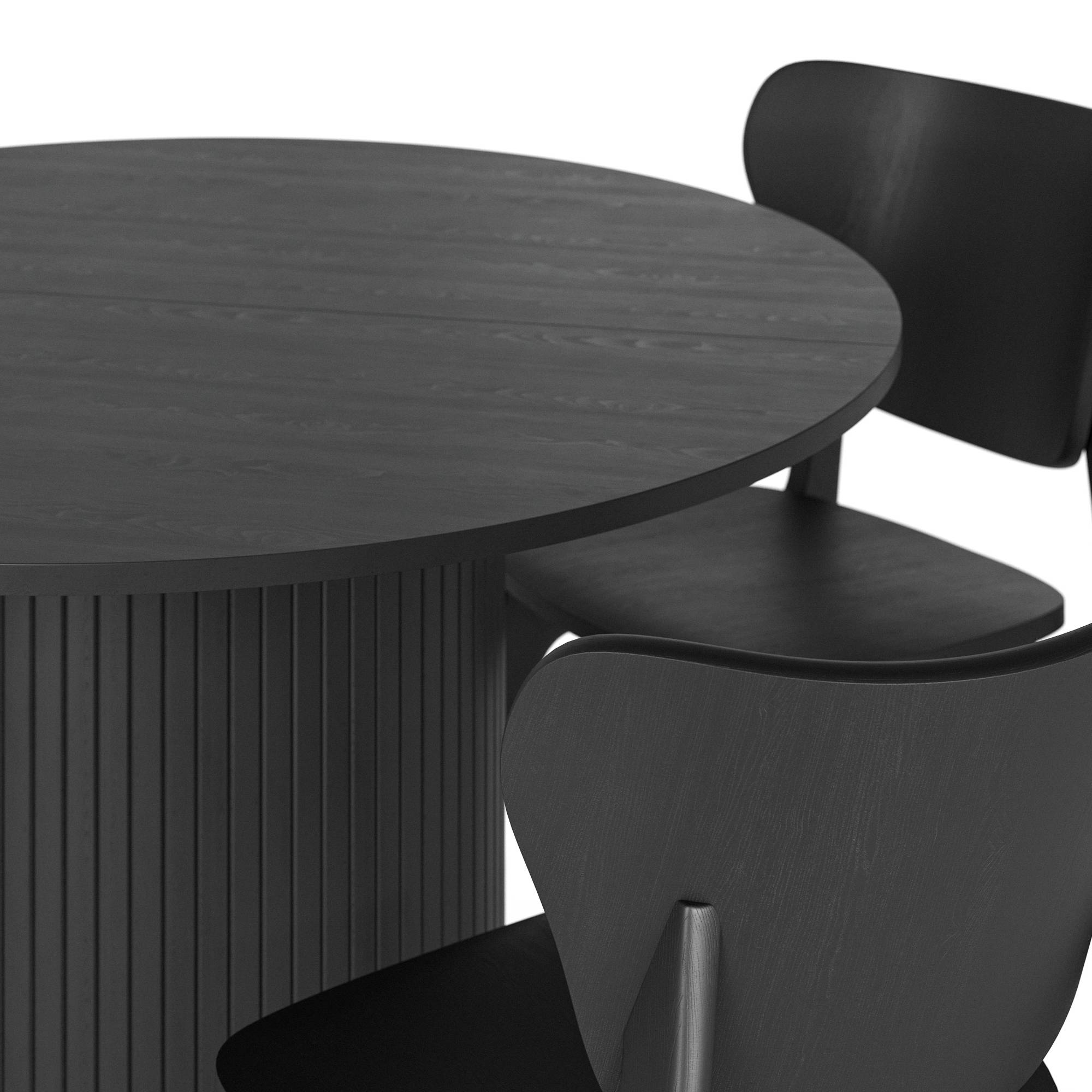 Matgrupp Bark Kopparbo Runt Matbord 106-156 cm Förlängningsbartt med 4 Jerup Matstol