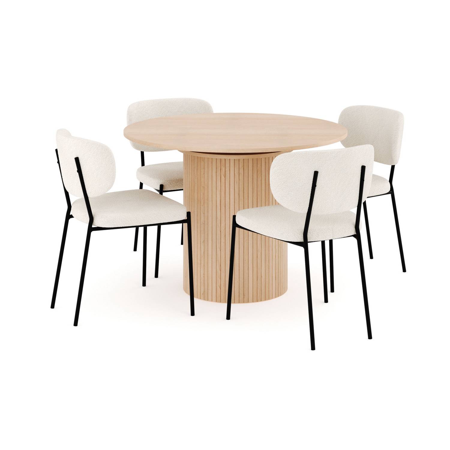 Matgrupp Bark Kopparbo Runt Matbord 106-156 cm Förlängningsbartt med 4 Gemmiano Matstol