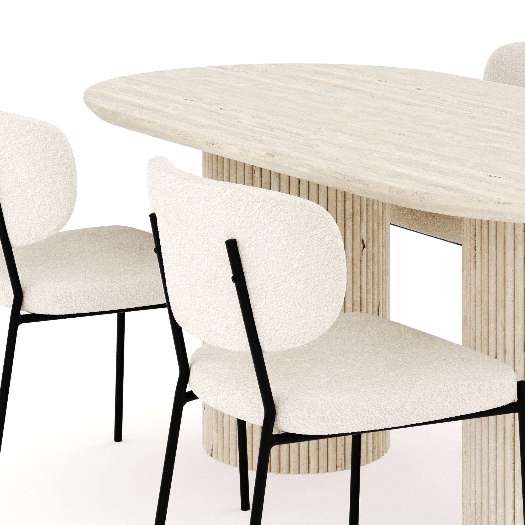 Matgrupp Andrarum Uppveda Ovalt Travertin Matbord 180 cm med 4Gemmiano Matstol