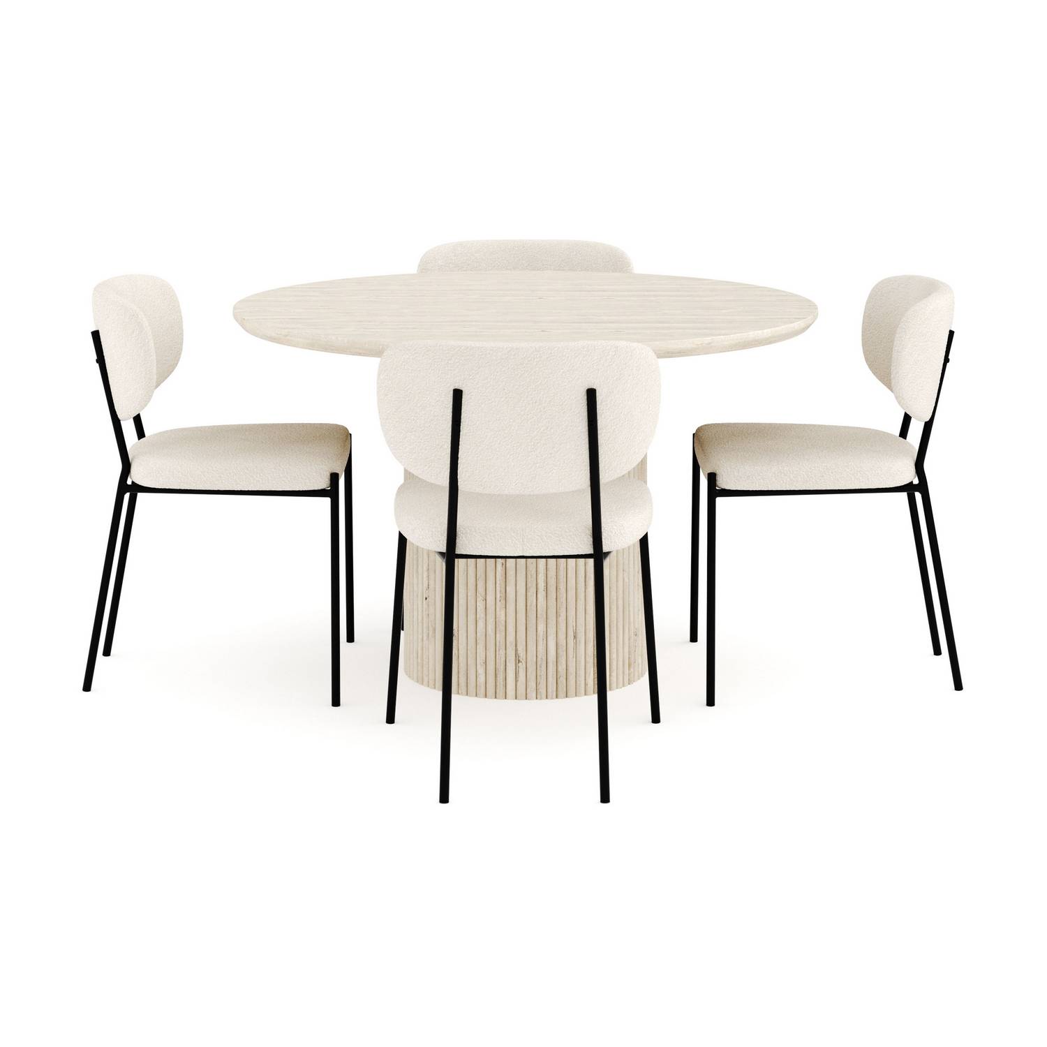 Matgrupp Andrarum Uppveda Runt Travertin Matbord 120 cm med 4Gemmiano Matstol