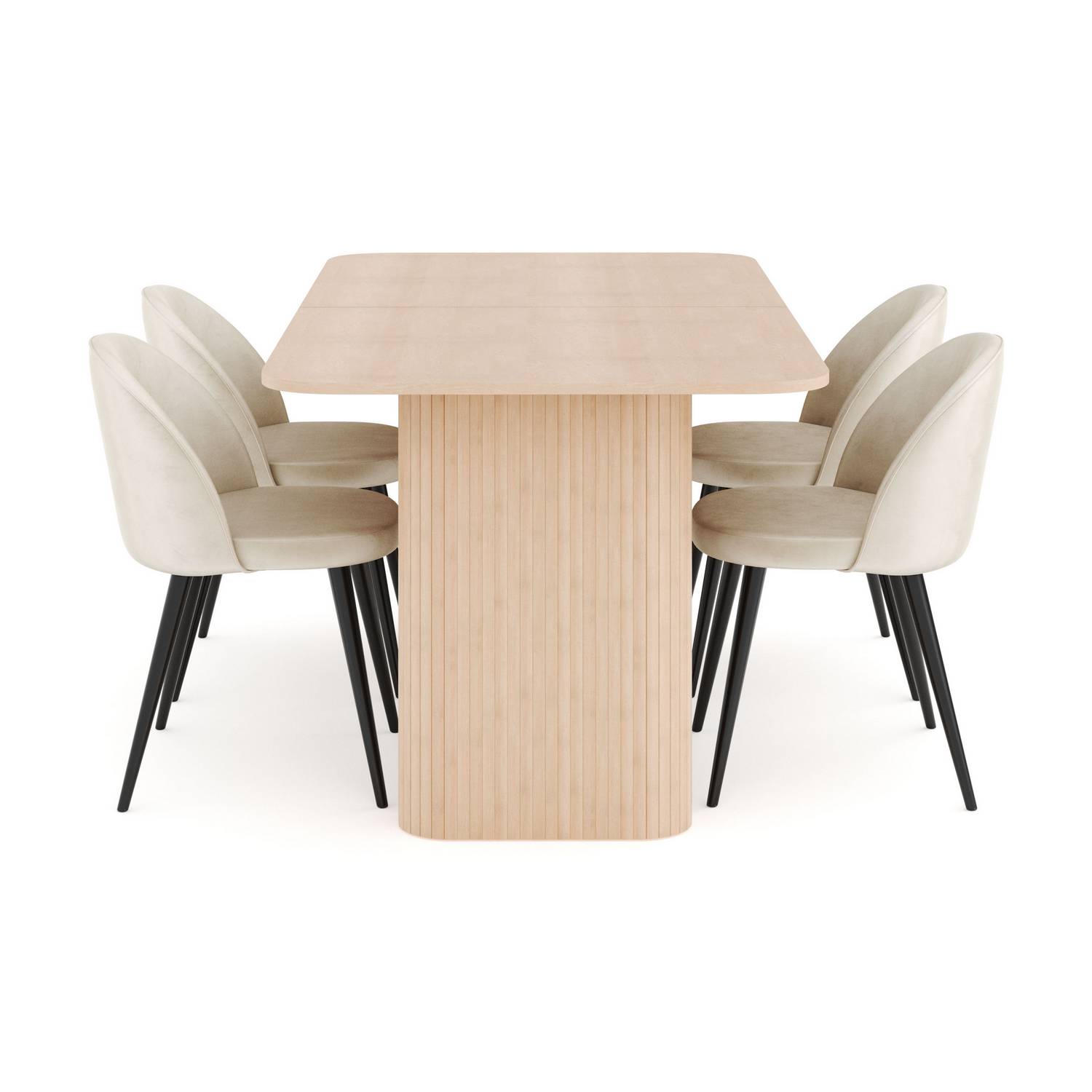 Matgrupp Bark Kopparbo Rektangulärt Matbord 180-240 cm Förlängningsbartt med 4 Valeri Matstol