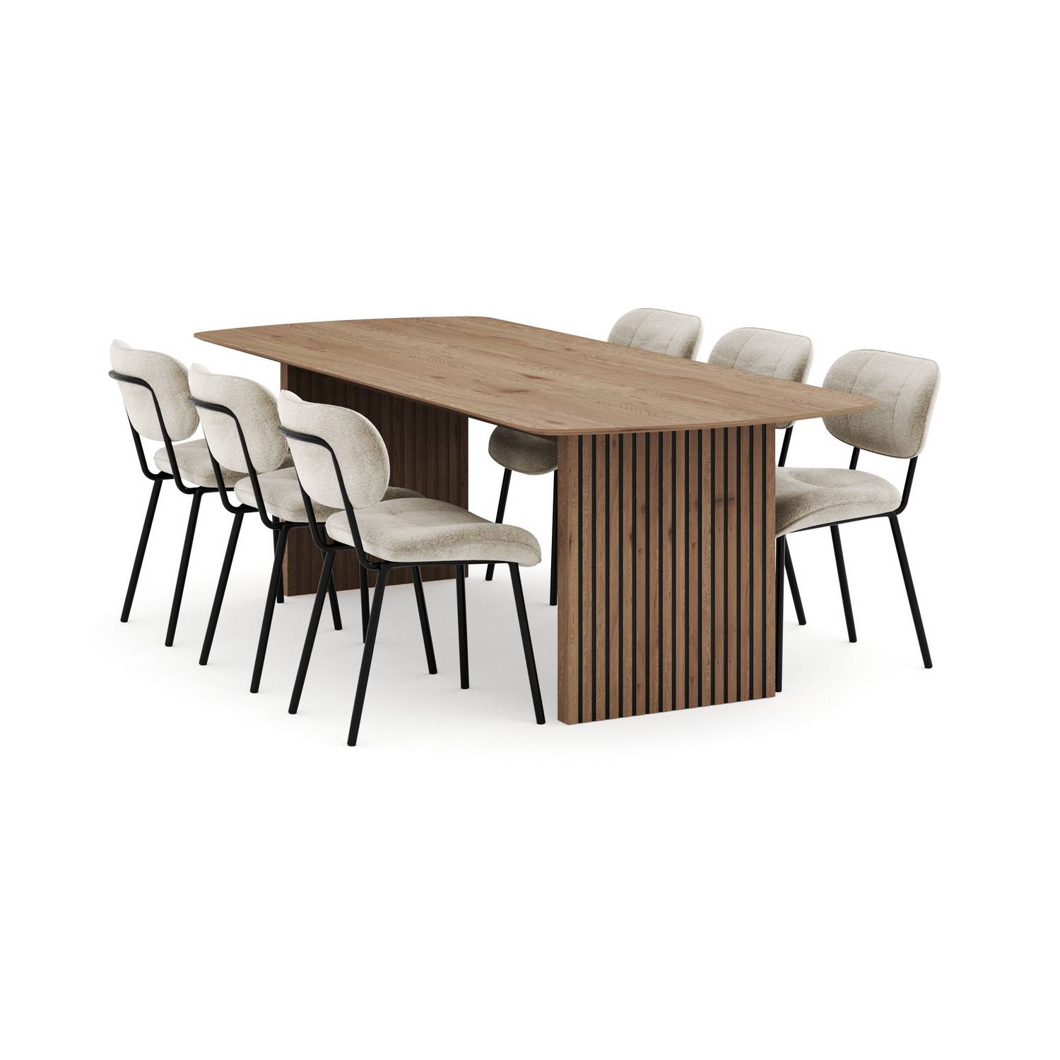 Matgrupp Bark Richeto Rektangulärt Matbord 240 cm med 6 Cyana Matstol