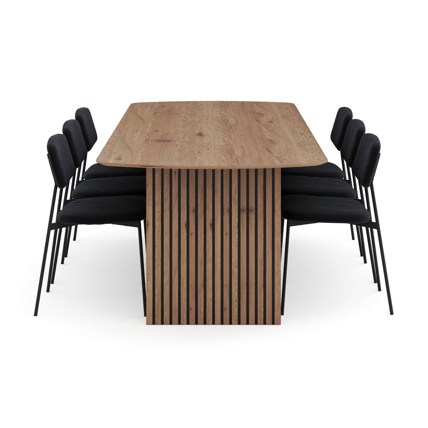 Matgrupp Bark Richeto Rektangulärt Matbord 240 cm med 6 Lowe Matstol Svart