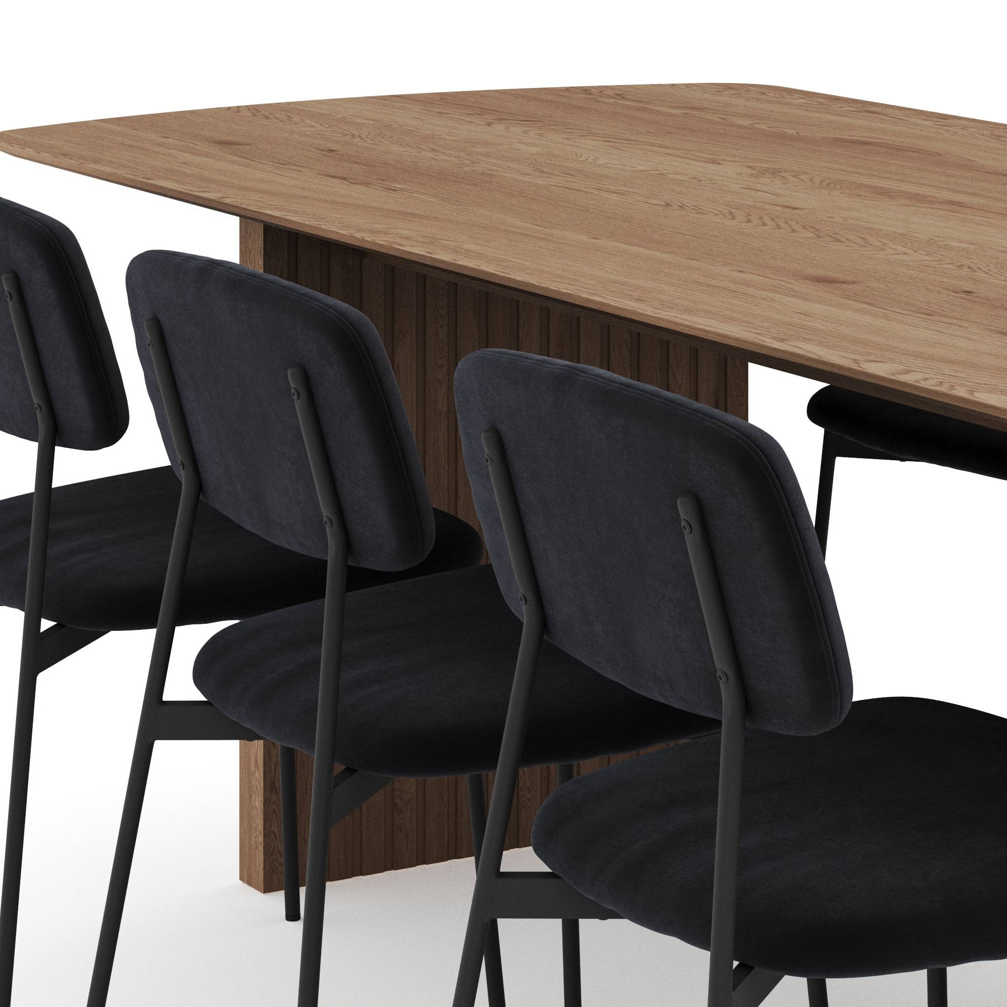 Matgrupp Bark Richeto Rektangulärt Matbord 240 cm med 6 Lowe Matstol Svart