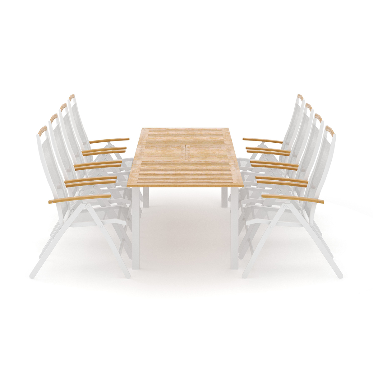 Trädgårdsgrupp deNoord Las Vegas utomhus matgrupp förlängningsbart 220x280x100 cm med 8 Las Vegas positionsstolar