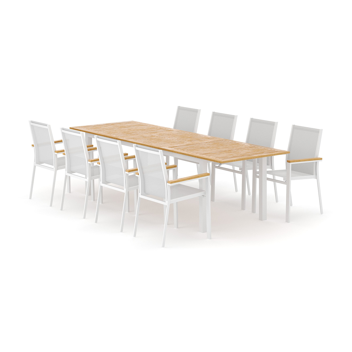 Trädgårdsgrupp deNoord Las Vegas utomhus matgrupp förlängningsbart 220x280x100 cm med 8 Las Vegas stapelstolar