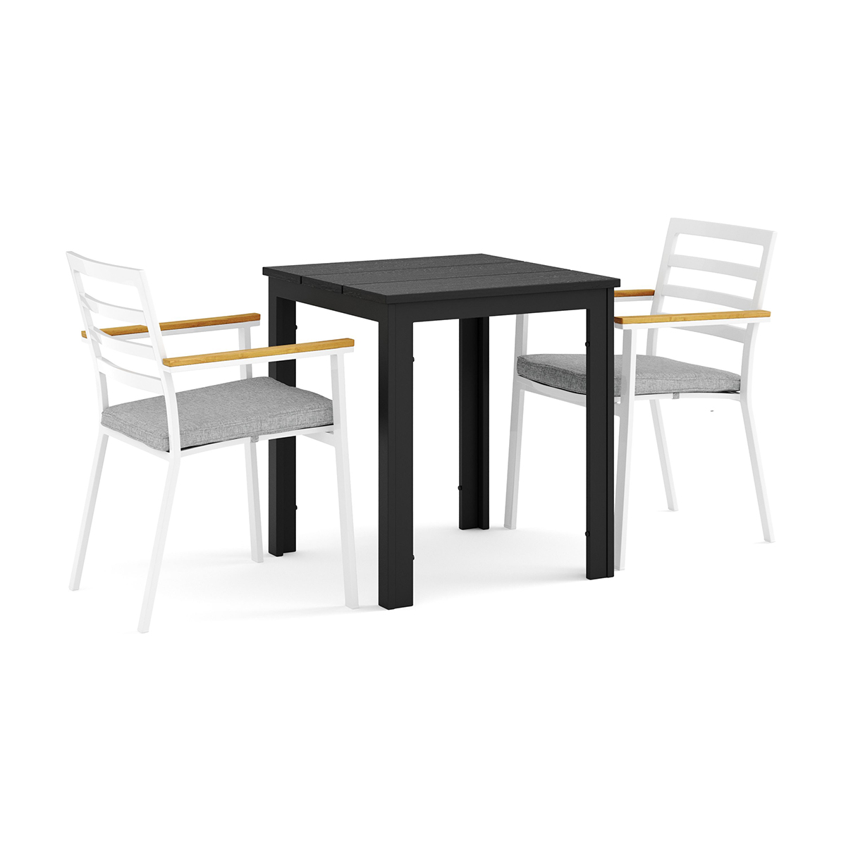 Trädgårdsgrupp Comfort Garden Tunis utomhus caféset 70x70 cm med 2 Oliver karmstolar