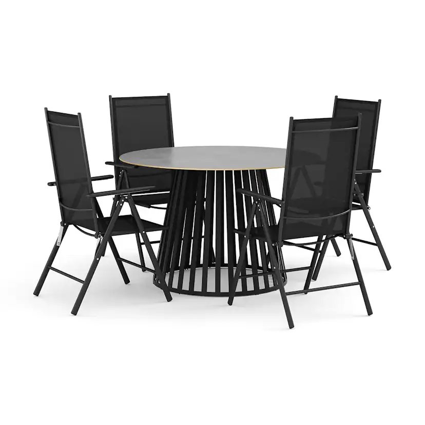 Trädgårdsgrupp deNoord Sensi utomhus matgrupp 120 cm med 4 Maggie positionsstolar