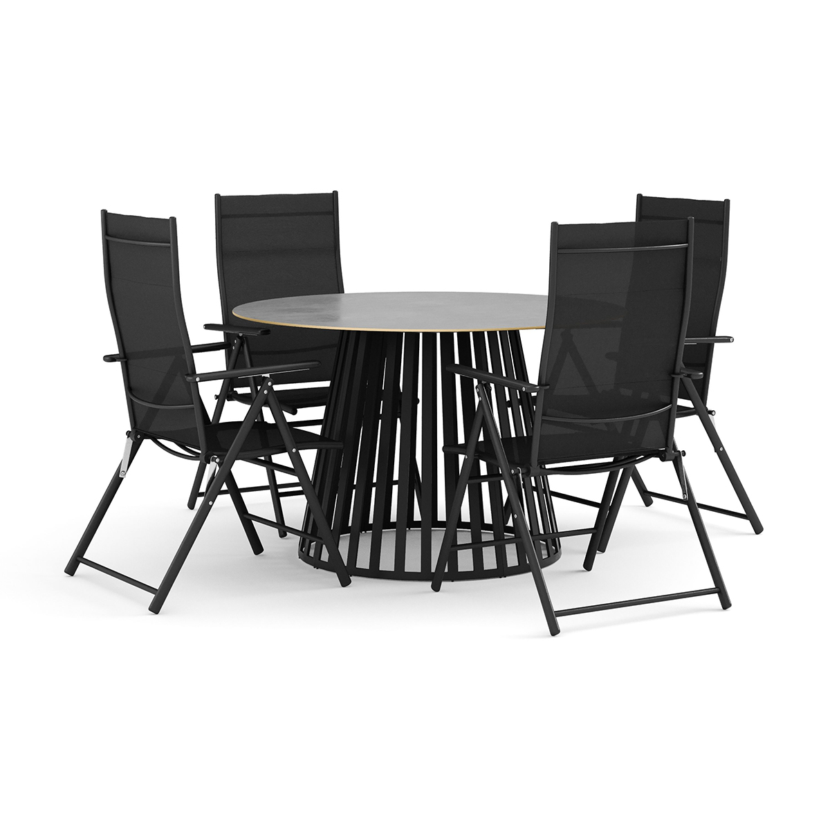 Trädgårdsgrupp deNoord Sensi utomhus matgrupp 120 cm med 4 positionsstolar