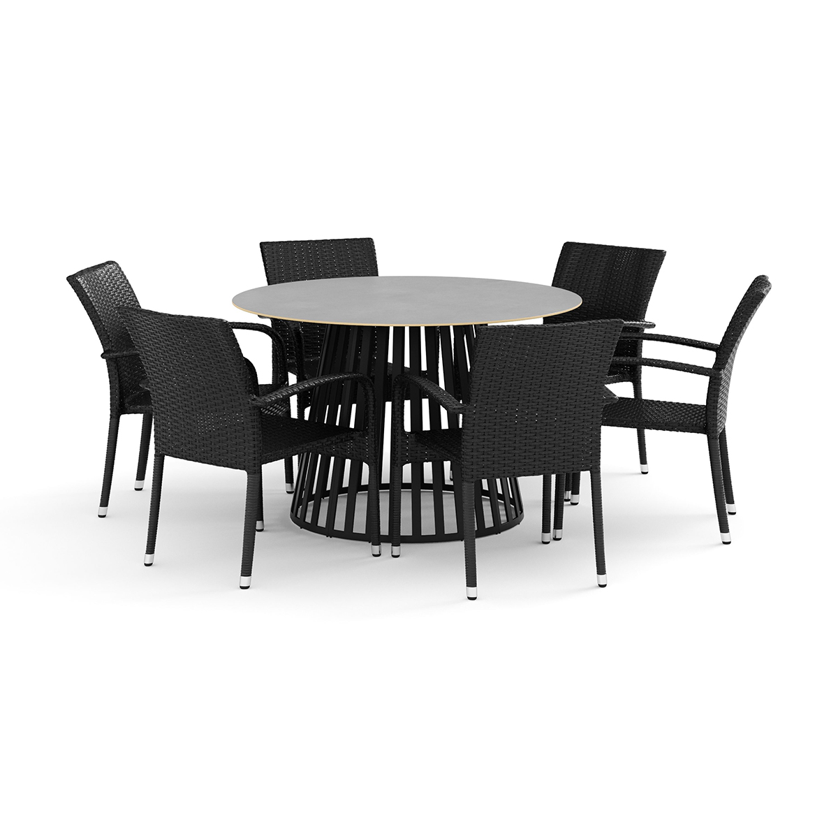 Trädgårdsgrupp deNoord Sensi utomhus matgrupp 120 cm med 6 Thor Light Trädgårdsfåtölj