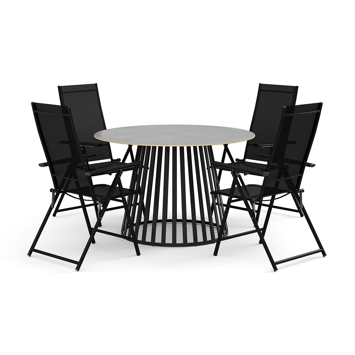 Trädgårdsgrupp deNoord Sensi utomhus matgrupp 120 cm med 4 Sanna positionsstolar